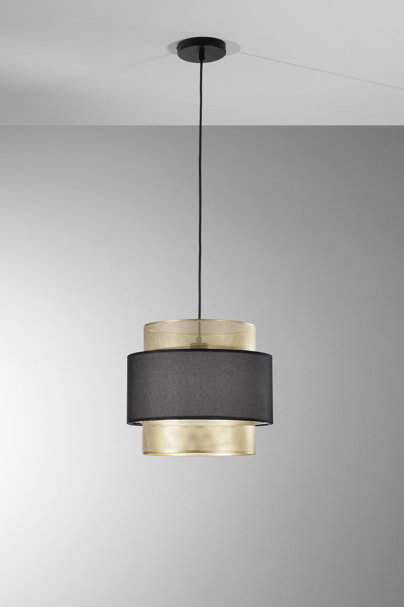 SOSPENSIONE LOUNGE SINGOLO PENDENTE ORO E NERO IN METALLO 1XE27 D35X200CM - 2