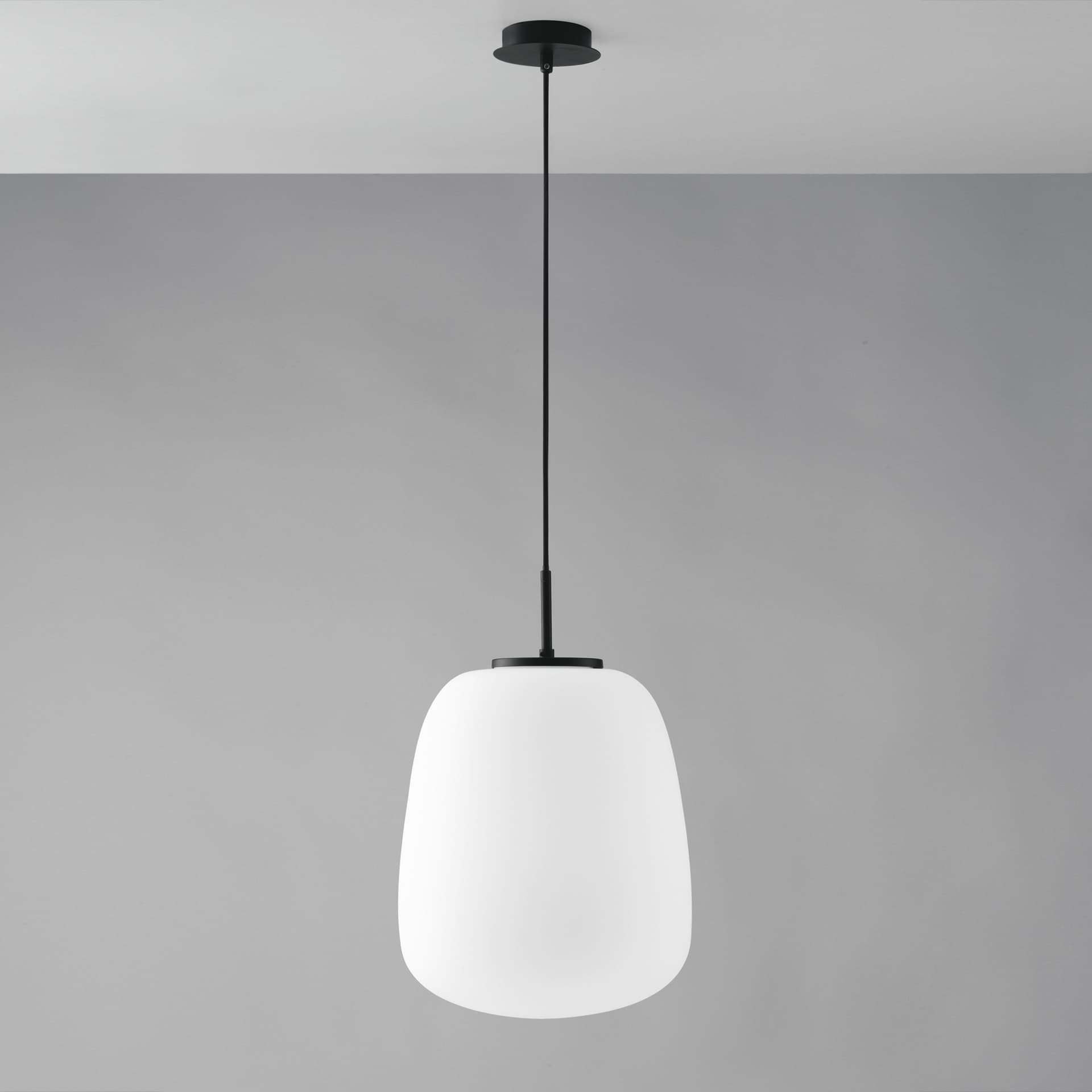 SOSPENSIONE TOLOMEO OVALE BIANCA OPALE 1XE27 32X32X120CM - 2
