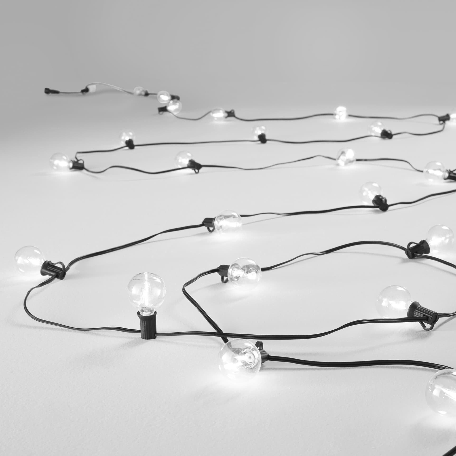 STRINGA ELETTRIFICATA LED PICNIC NERA 25XE12 0,3W 3000K IP44 CON SPINA SCHUKO 762CM - 2