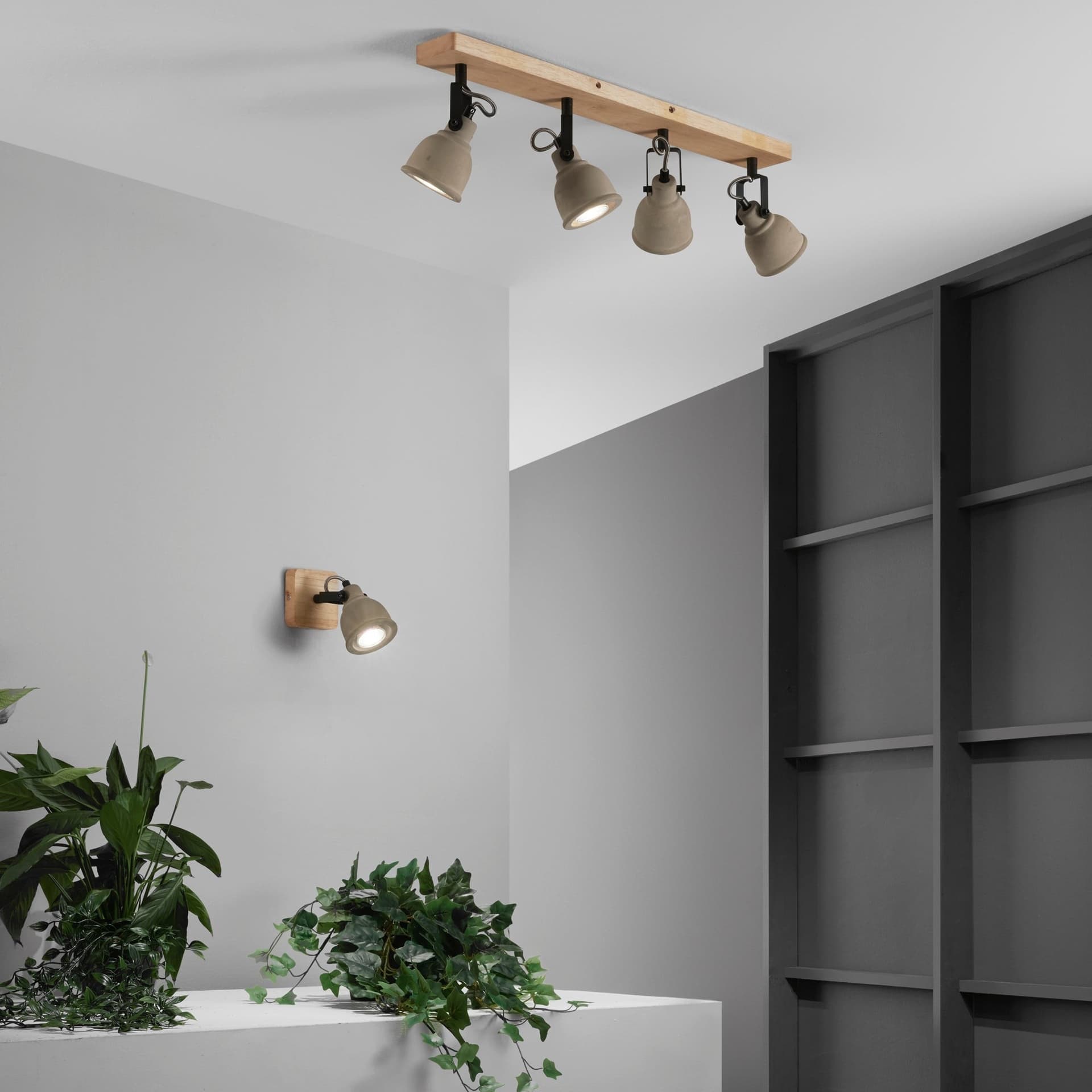 Applique da Soffitto Grigia e Legno 4XGU10 - 2
