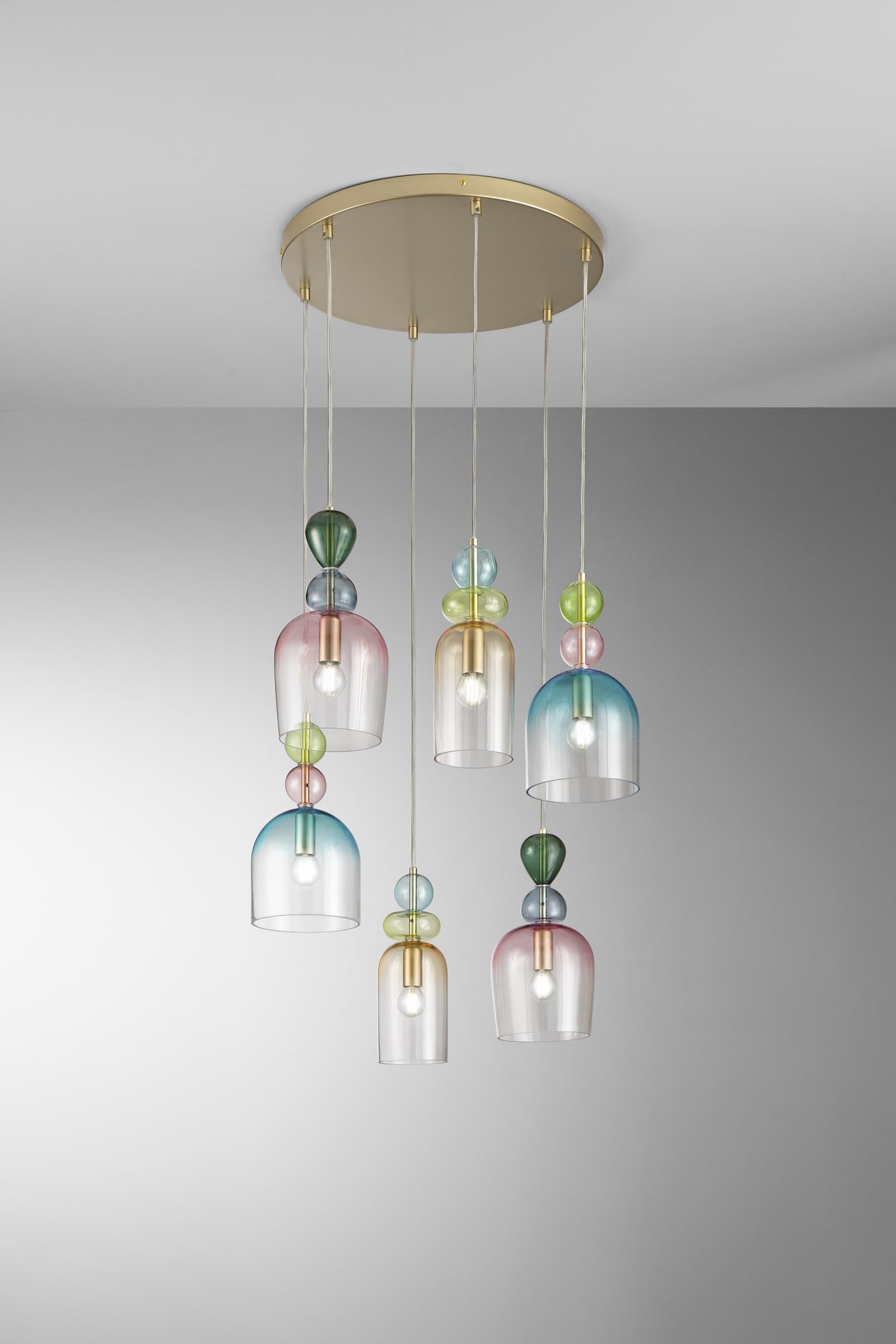 SOSPENSIONE GAUDI SEI PENDENTI IN VETRO 6XE14 57X185,5CM - 2