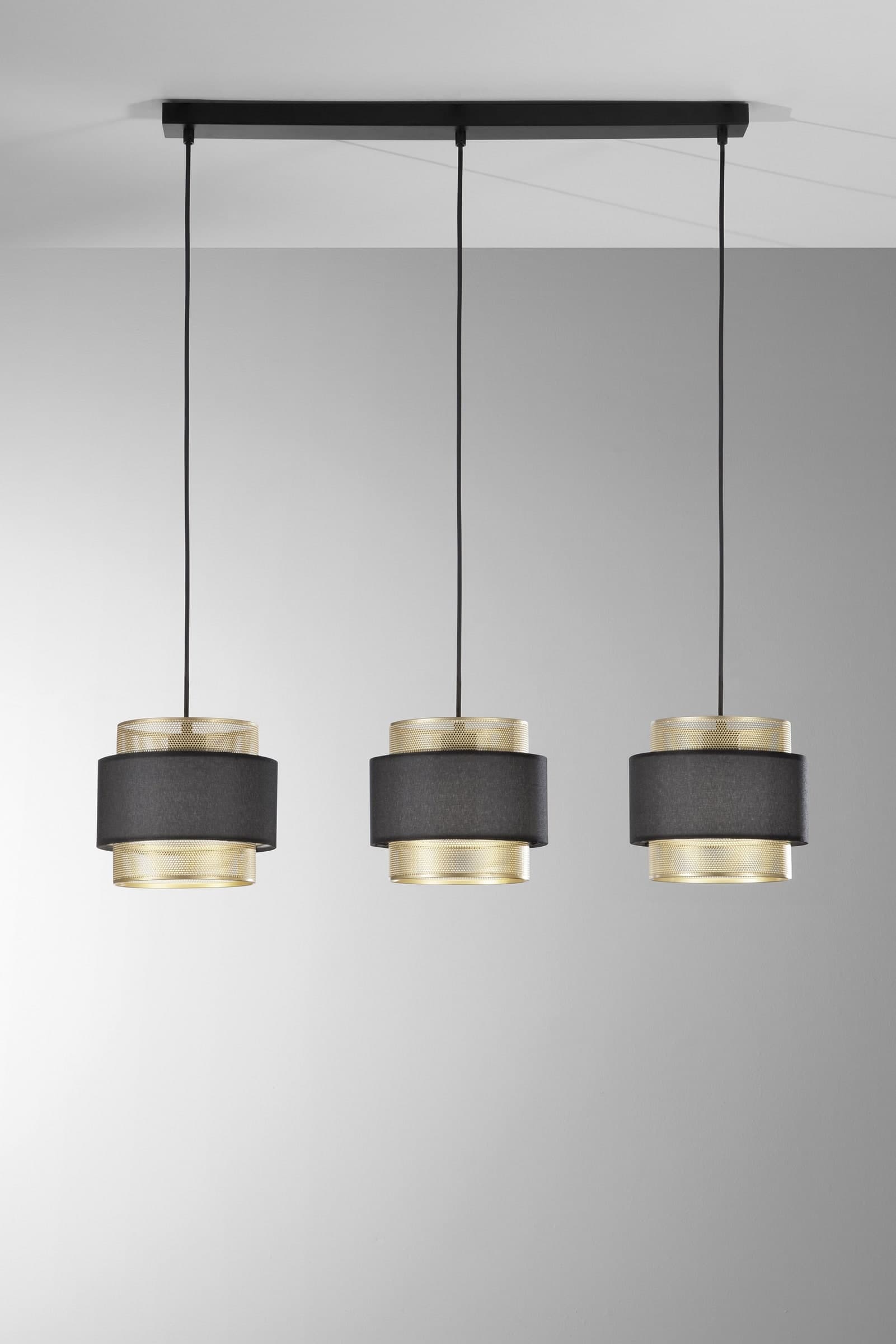SOSPENSIONE LOUNGE TRE PENDENTI ORO E NERO IN METALLO 3XE27 85X21X200CM - 2