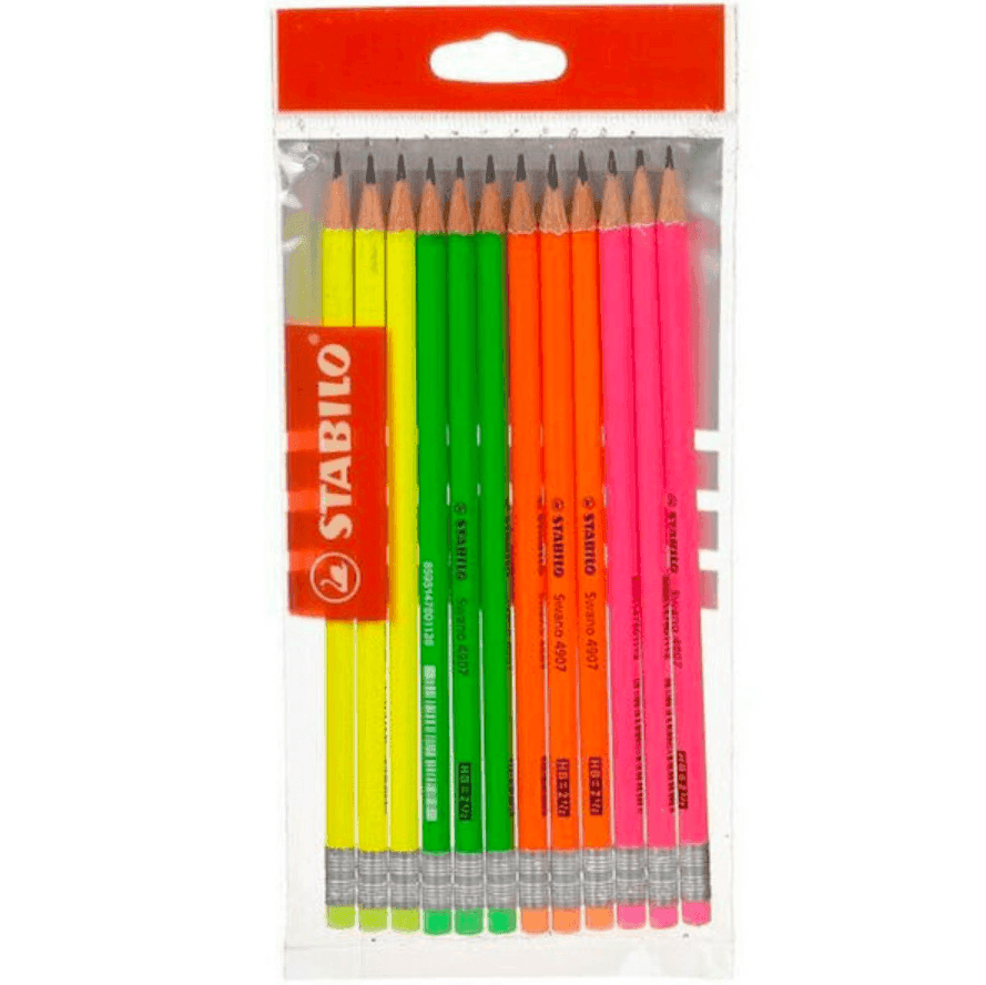 Stabilo - Matita in grafite con gommino Swano Eco-pack con 12 matite - fusto in colori fluo (IT12/110-490712)