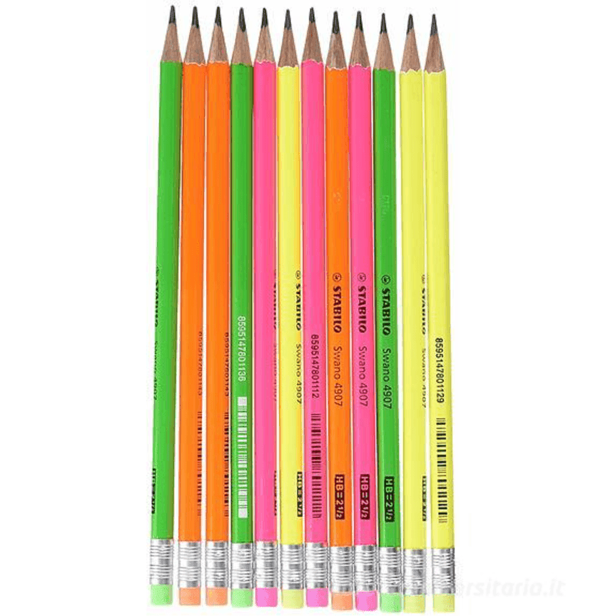 Stabilo - Matita in grafite con gommino Swano Eco-pack con 12 matite - fusto in colori fluo (IT12/110-490712) - 3