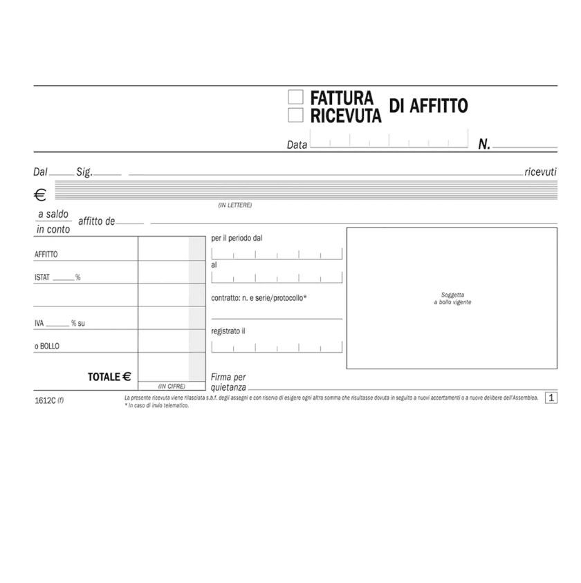 Data Ufficio - Blocco ricevute/fatture affitto 50/50copie autor. 10x16,8cm - Confezione da 5 PZ (8DU1612C0000 ) - 2