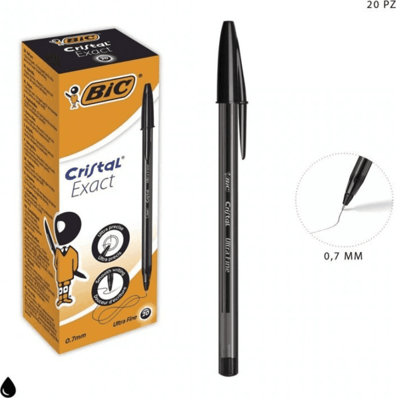 Bic - Penne Bic Cristal Exact Nero Ultra 0,7 mm fine 20 pz.