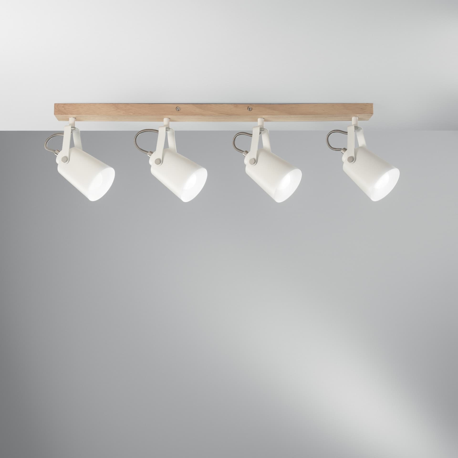 Applique Moderna 4 Luci E14 In Bianco ed effetto legno - 2