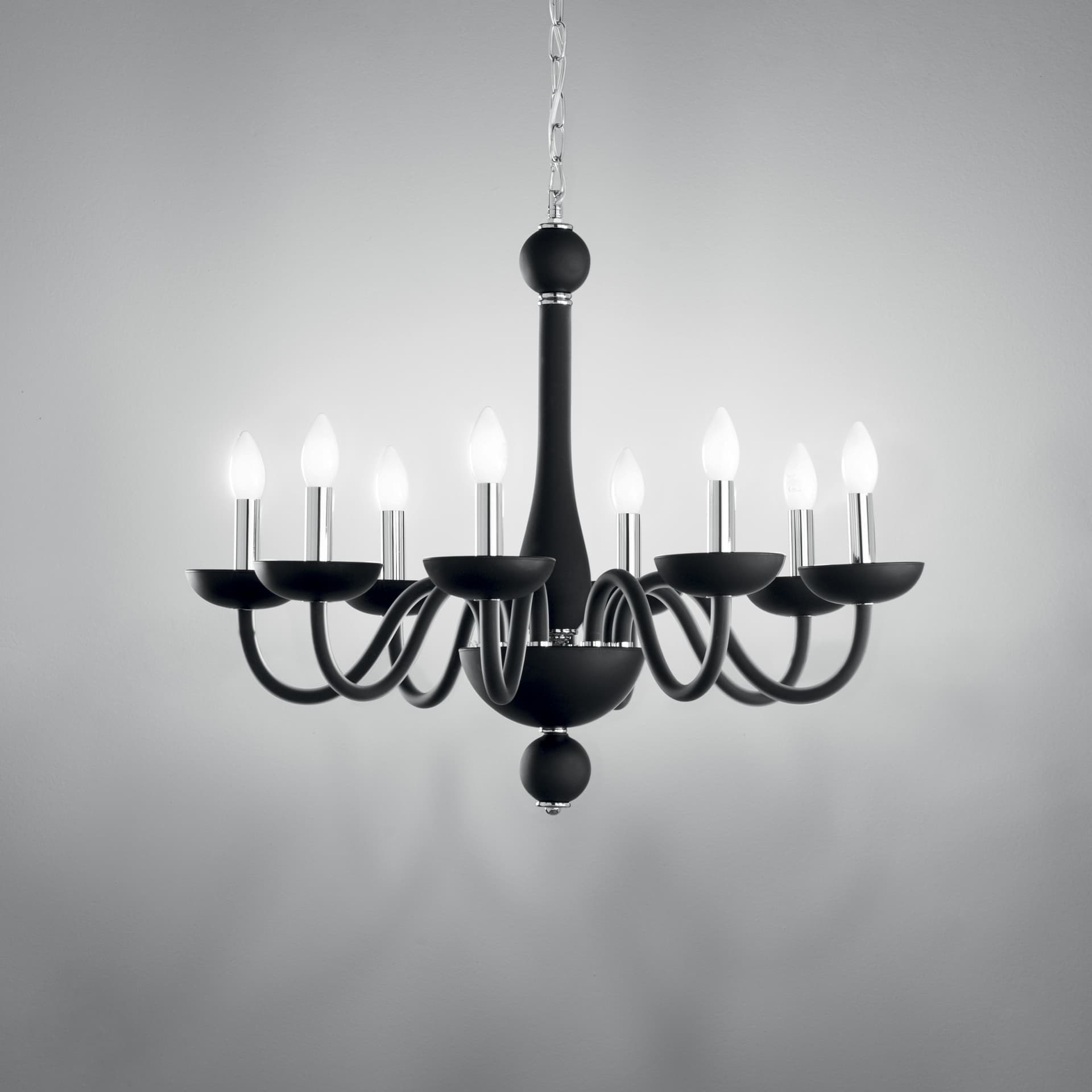 LAMPADARIO ALFIERE NERO/CROMO 8XE14 74X178CM - 2