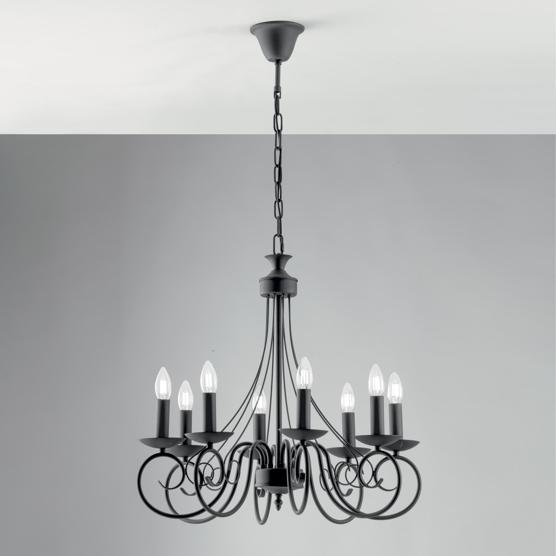 LAMPADARIO BEATRICE ANTRACITE 8XE14 63X120CM - 2