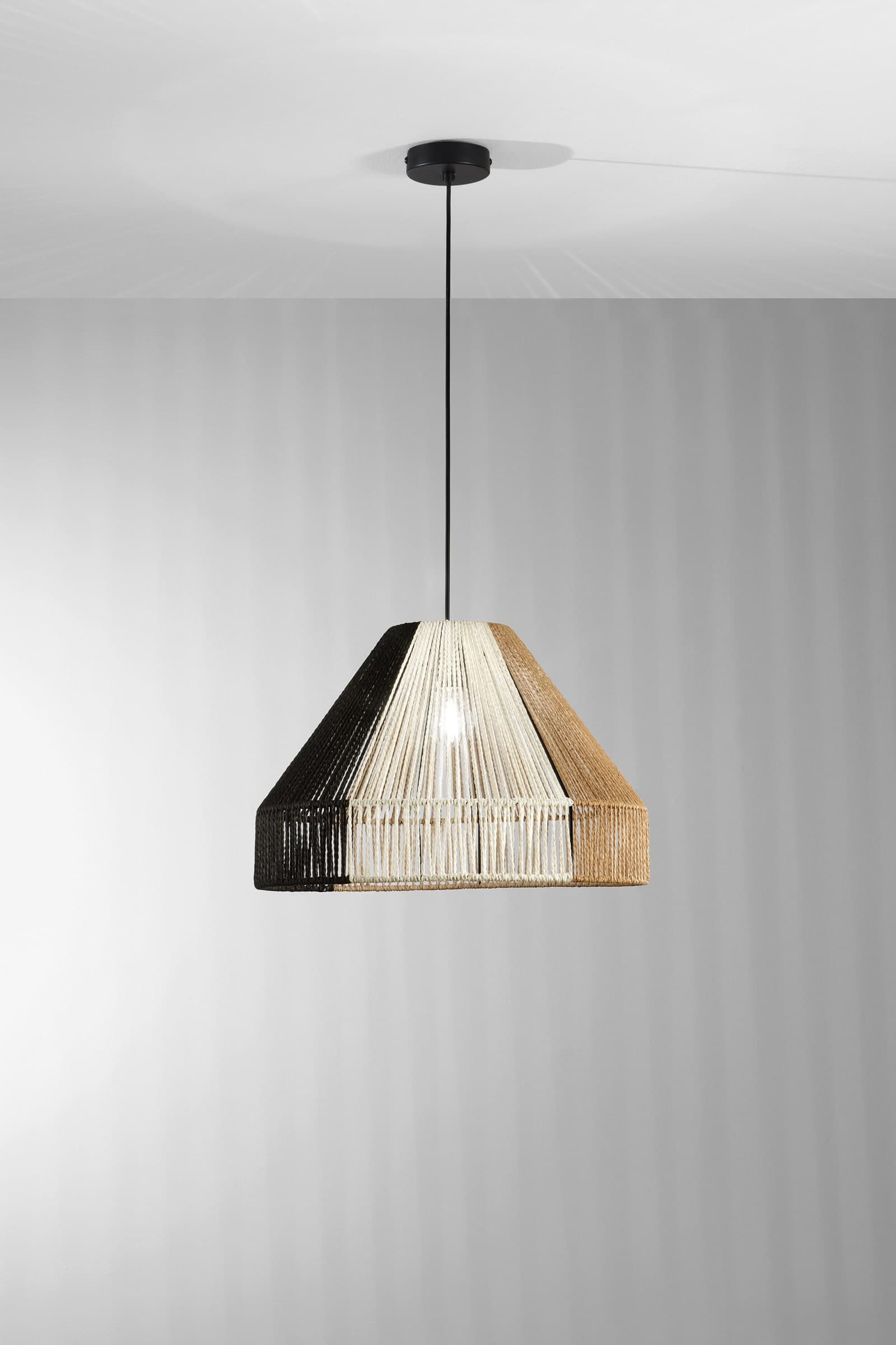 SOSPENSIONE COCONUT NERO+MARRONE+BIANCO IN METALLO 1XE27 40W LAMP SIZE Dia45xH30CM STRUTTURA 45x45x220CM - 2