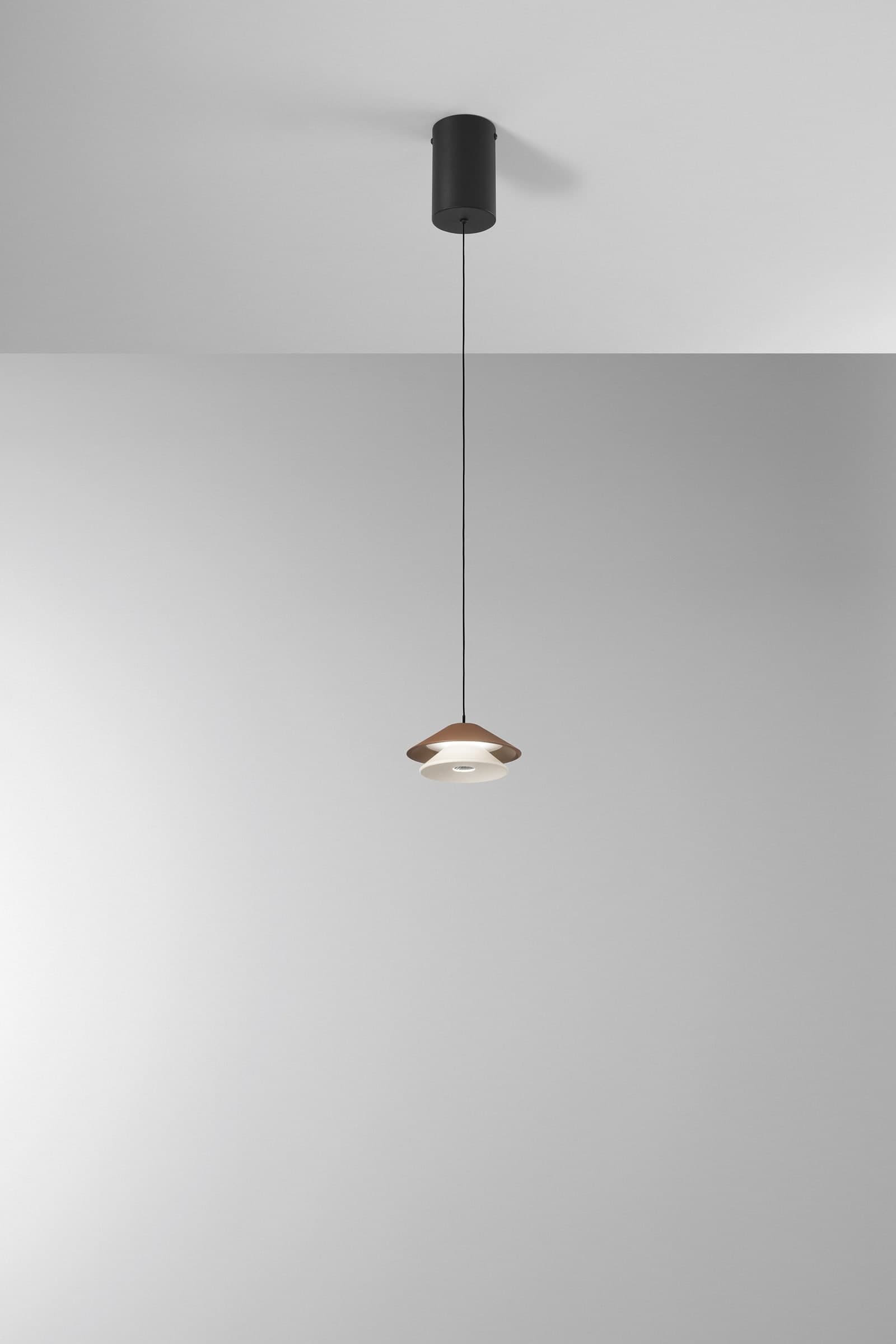 SOSPENSIONE LED ATREO MARRONE+BEIGE IN METALLO E ALLUMINIO 5W 3000K D13X200CM - 2