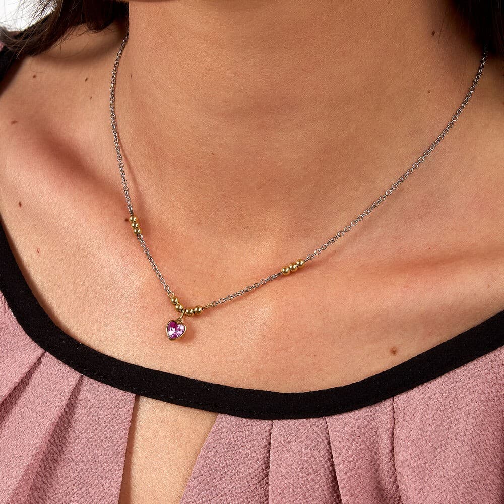 Collana Emily in Paris – Cuore Rosa Acciaio e Oro (SAIX33) - 6
