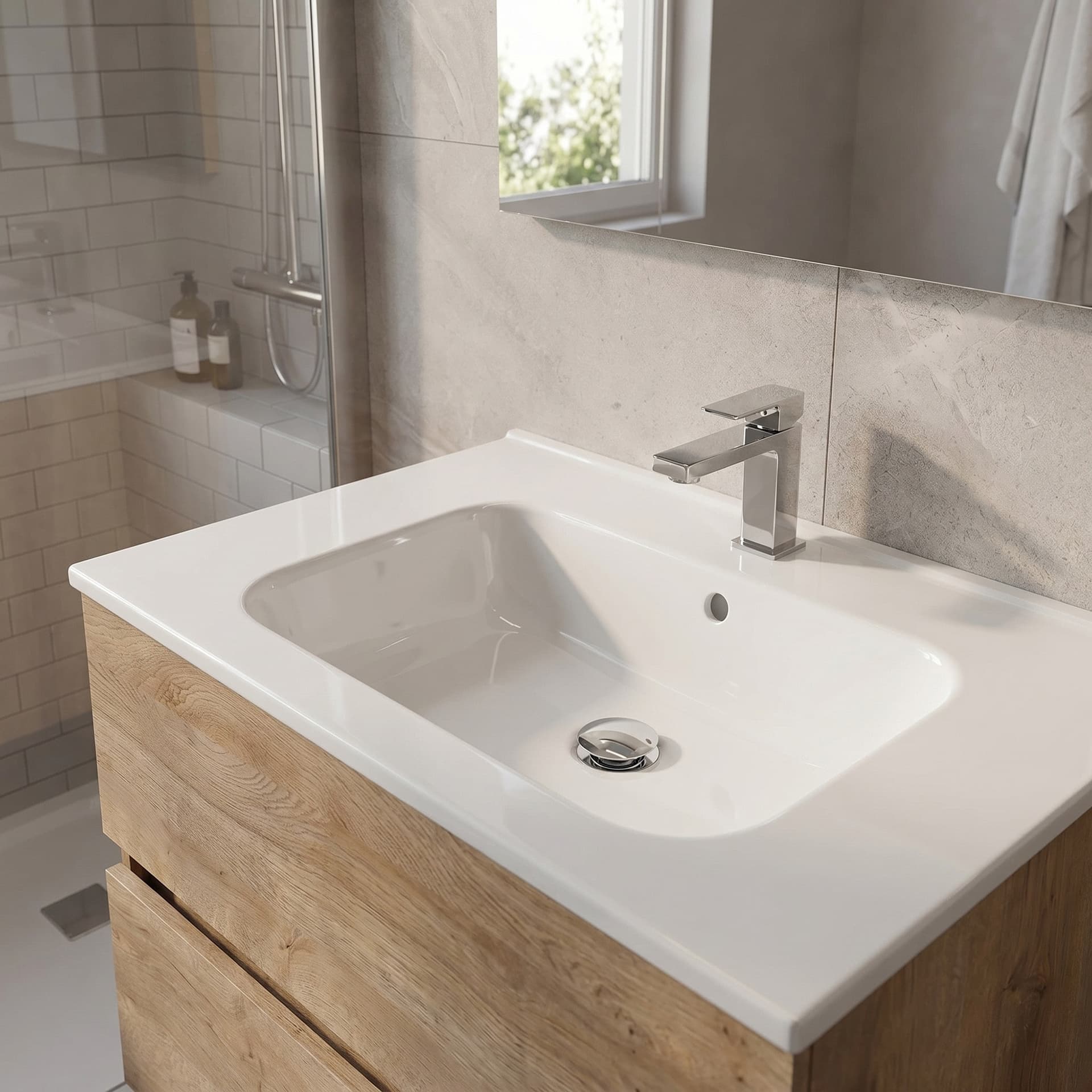 Mobile bagno sospeso Specchio e Lampada Rovere 60 80 100 Krea - 4