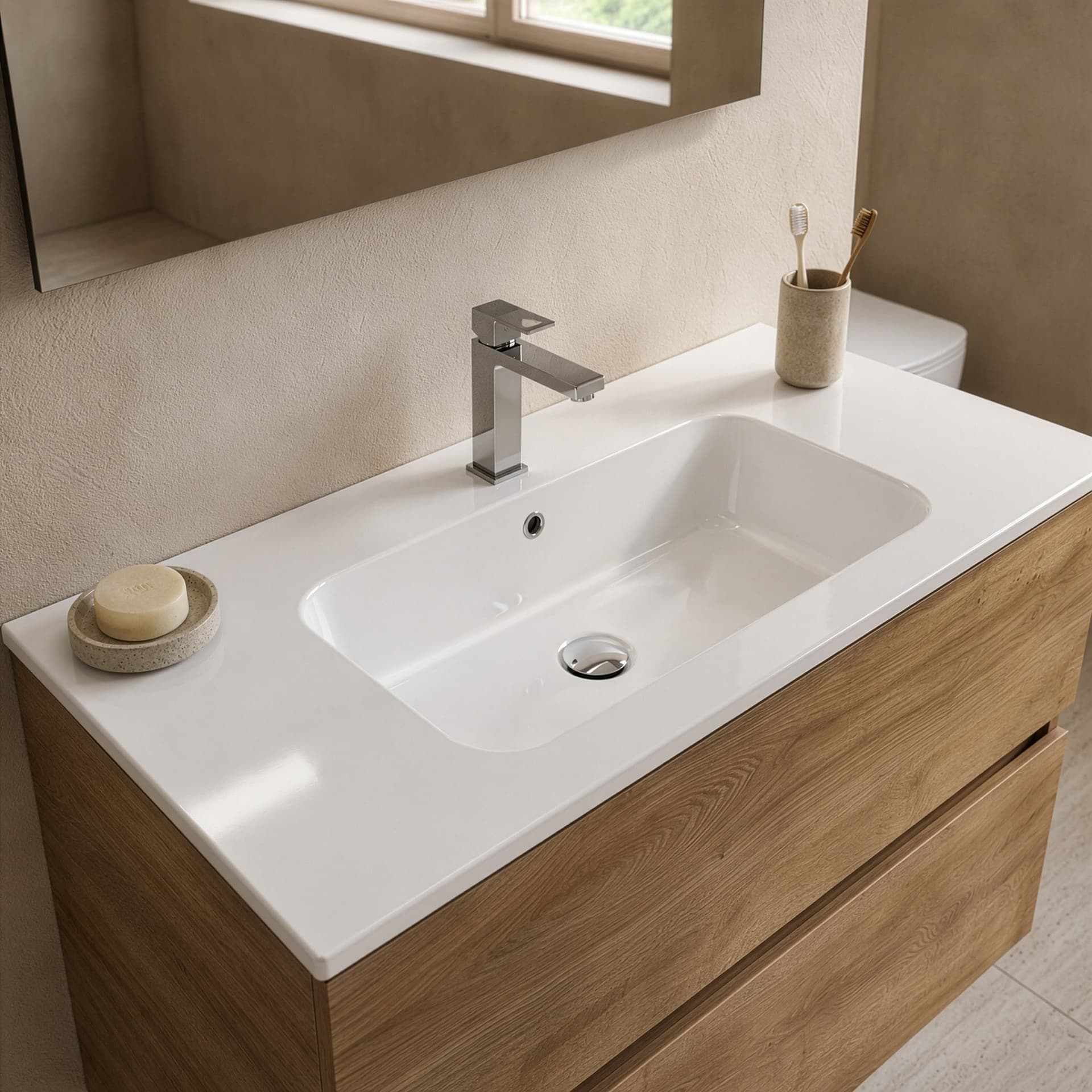 Mobile bagno sospeso Specchio e Lampada Rovere 60 80 100 Krea - 6