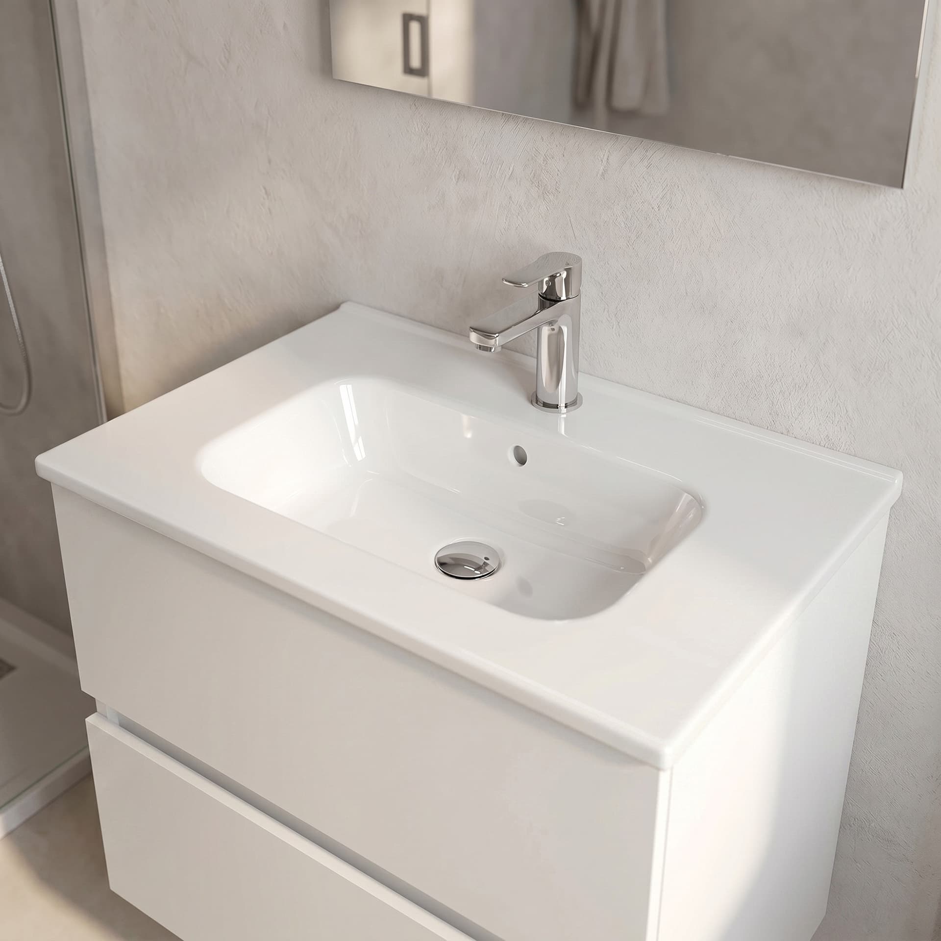 Mobile Bagno sospeso Specchio e Lampada - Bianco 60 80 100 Krea - 2