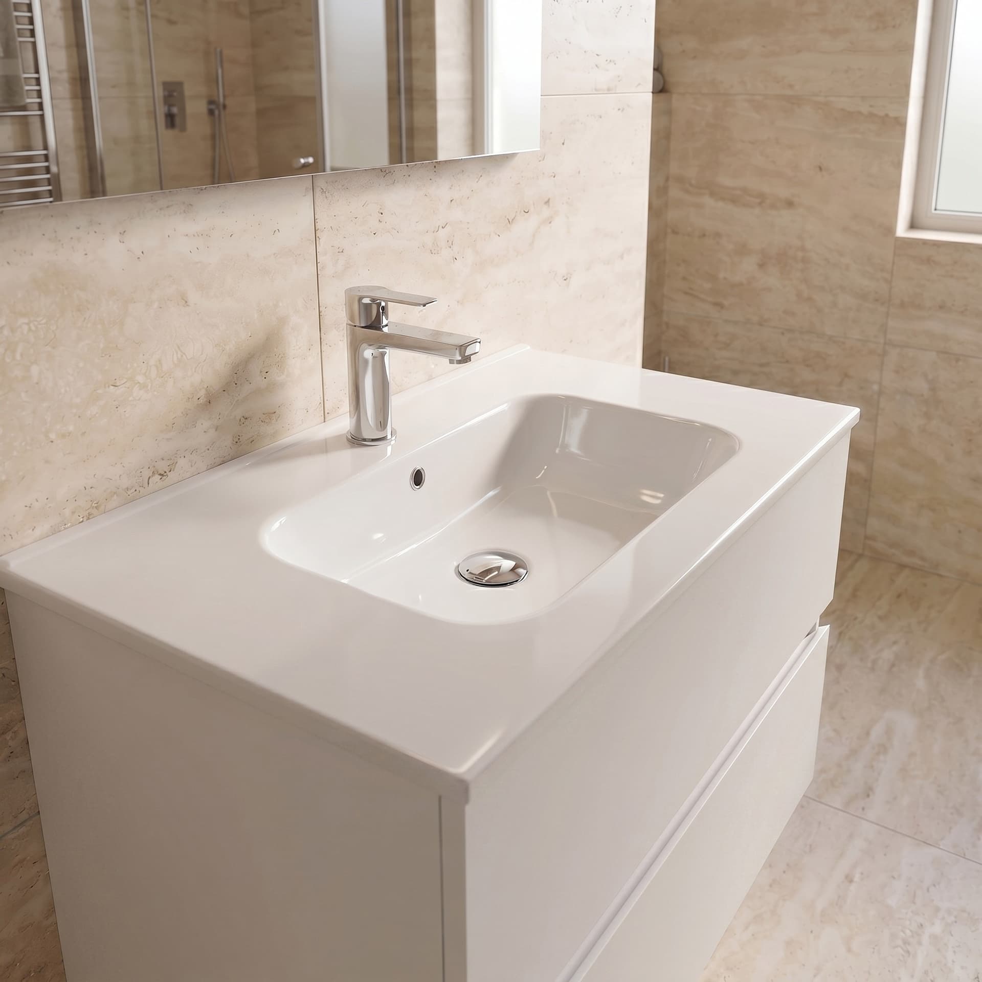 Mobile Bagno sospeso Specchio e Lampada - Bianco 60 80 100 Krea - 4