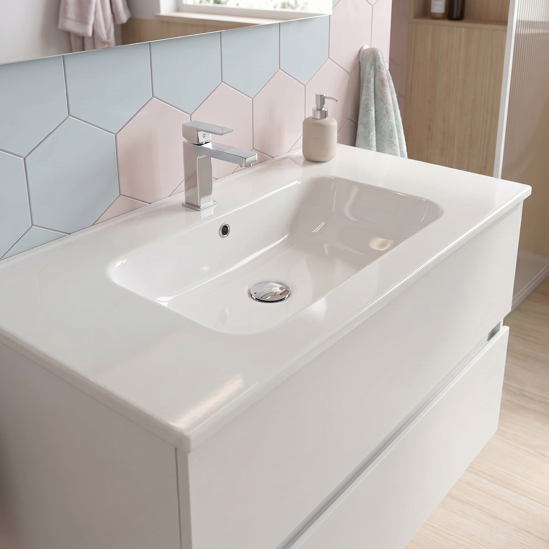 Mobile Bagno sospeso Specchio e Lampada - Bianco 60 80 100 Krea - 6