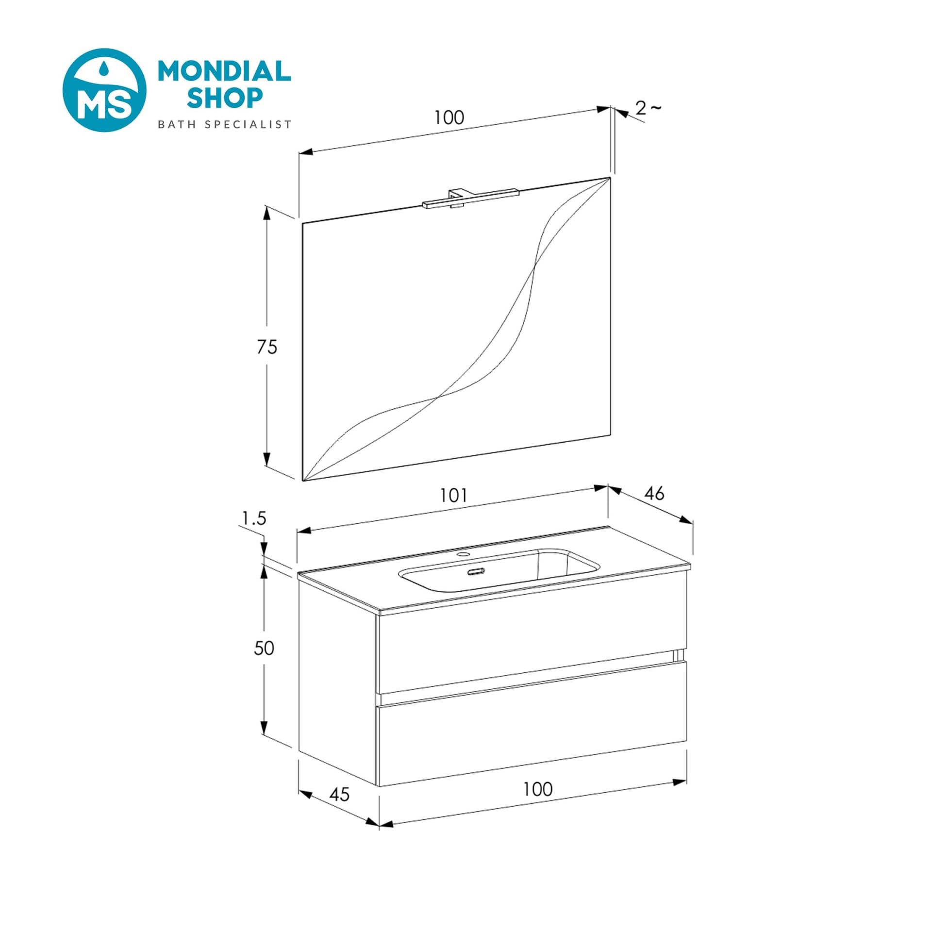 Mobile bagno sospeso Specchio e Lampada - Salvia 60 80 100 Krea - 16
