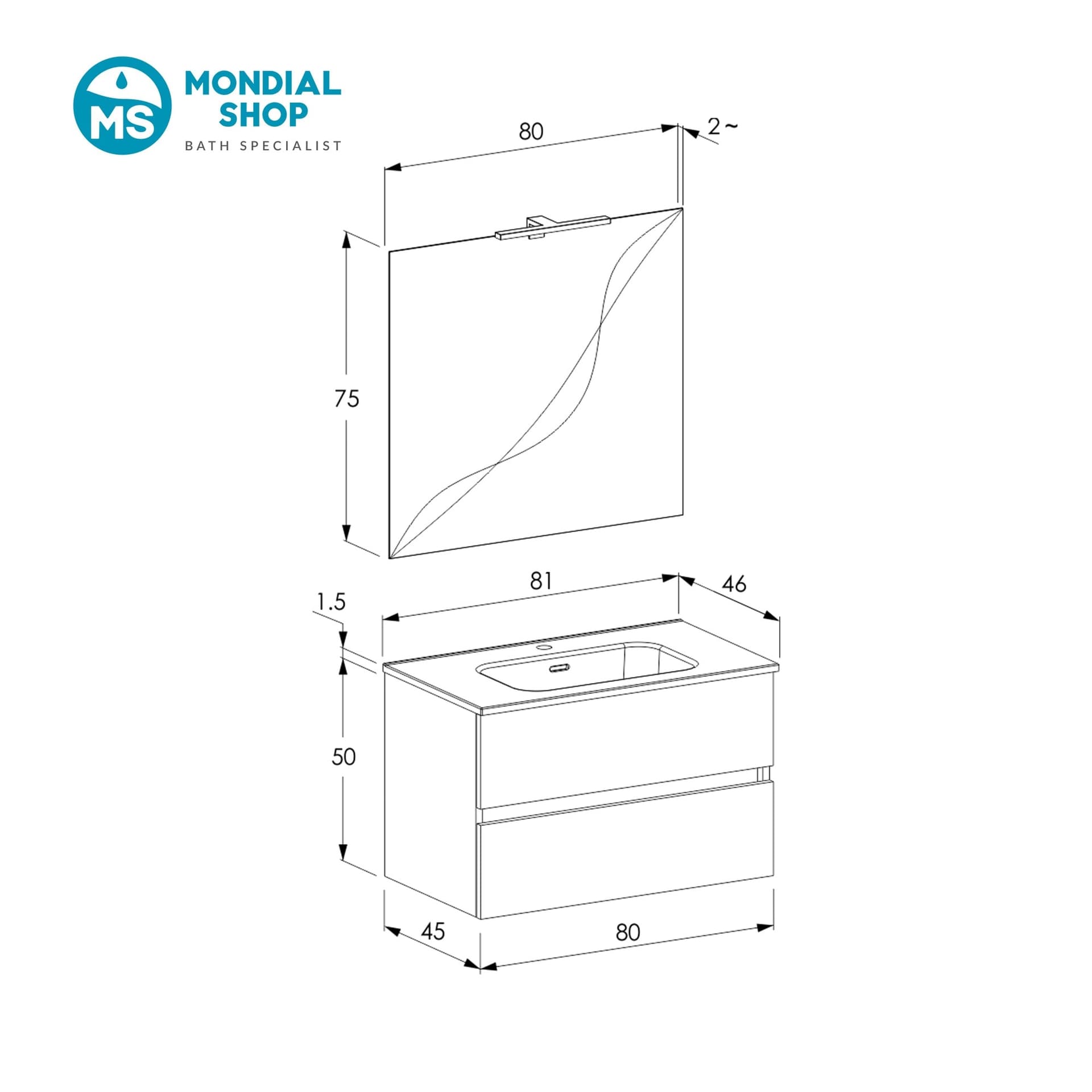 Mobile bagno sospeso Specchio e Lampada - Salvia 60 80 100 Krea - 17