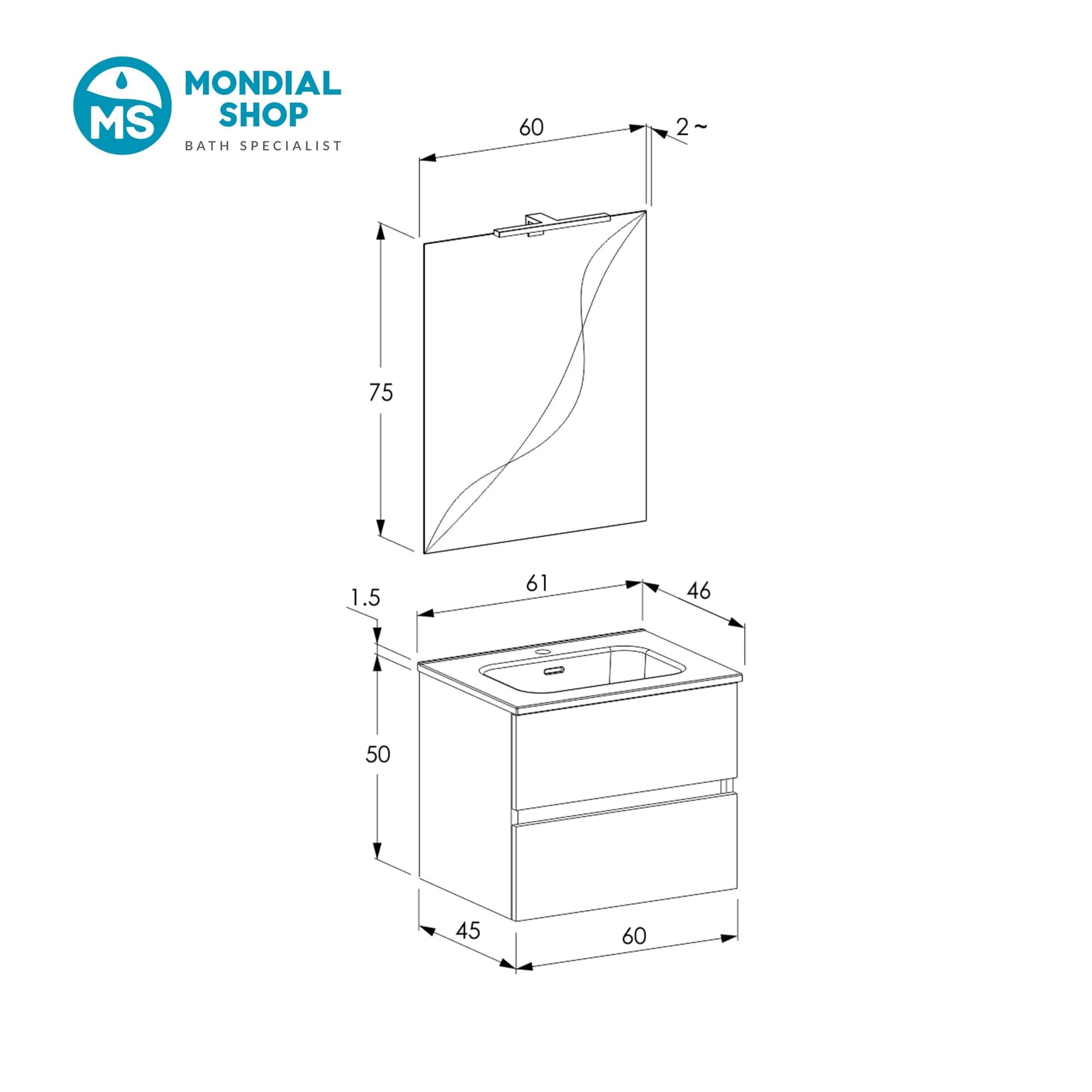 Mobile bagno sospeso Specchio e Lampada - Salvia 60 80 100 Krea - 18
