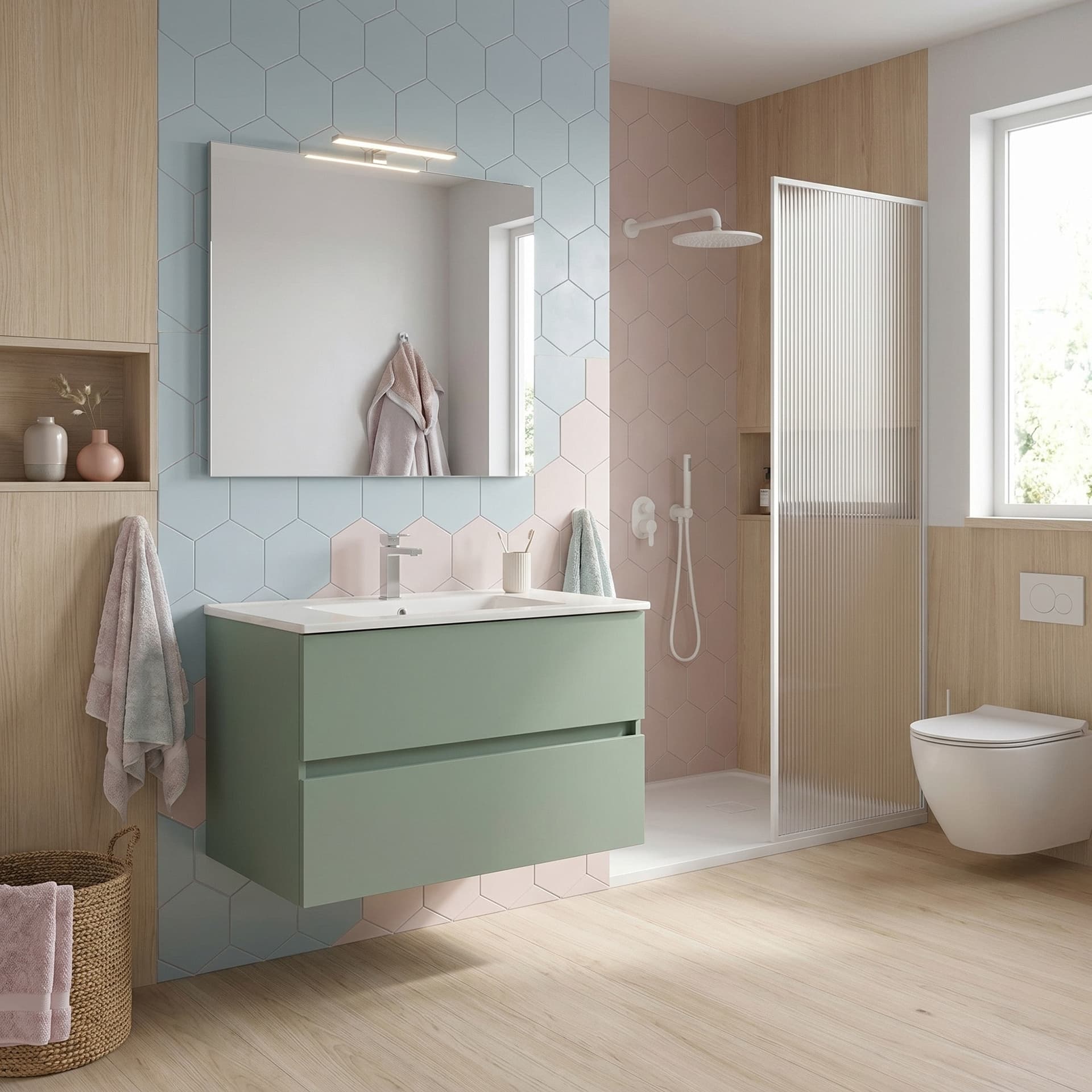 Mobile bagno sospeso Specchio e Lampada - Salvia 60 80 100 Krea - 3