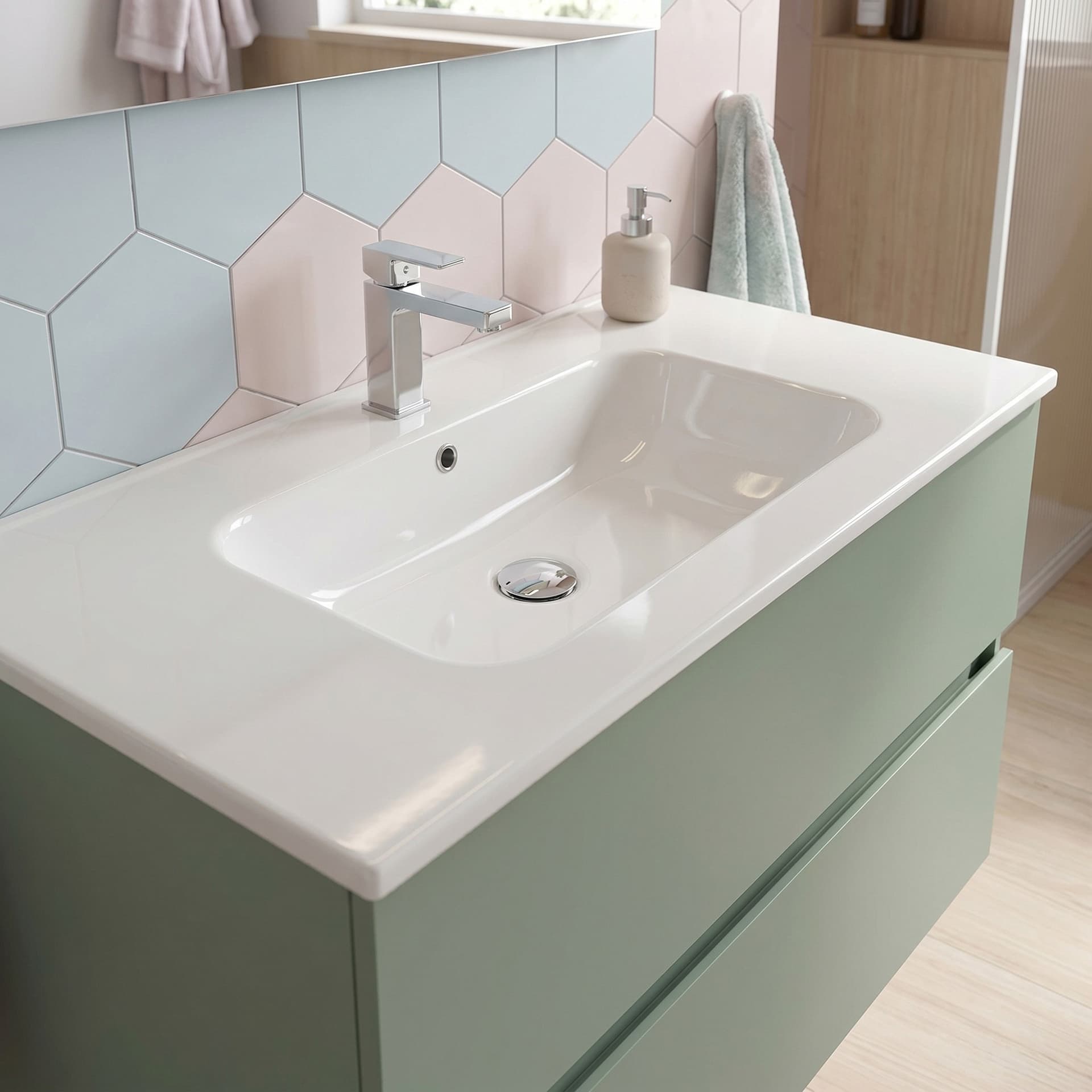 Mobile bagno sospeso Specchio e Lampada - Salvia 60 80 100 Krea - 4
