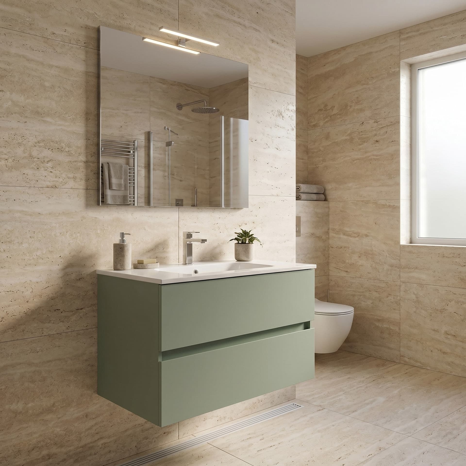 Mobile bagno sospeso Specchio e Lampada - Salvia 60 80 100 Krea - 5