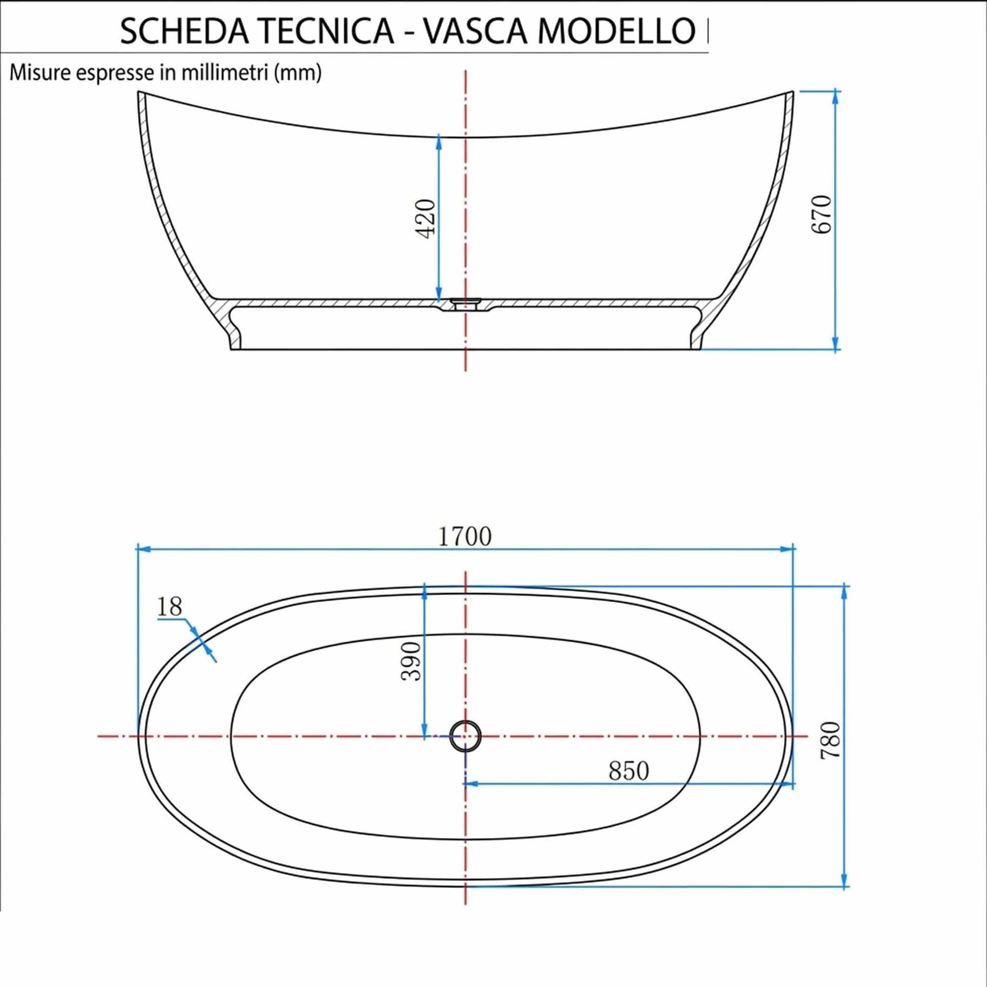 Vasca free standing in acrilico traslucido bordeaux 170x78 SINFONIA - 4