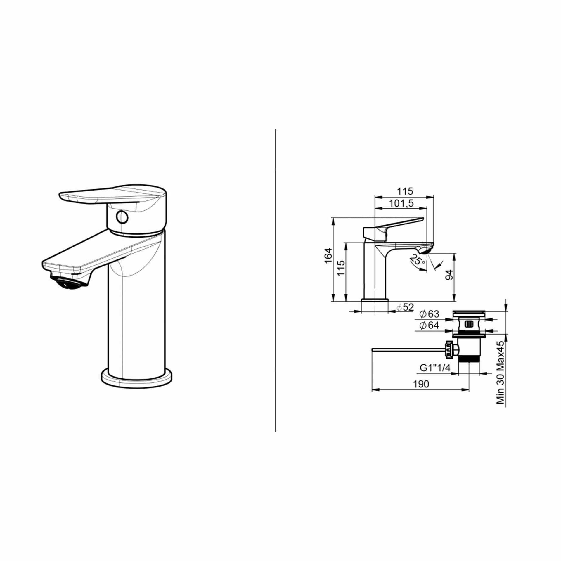 Miscelatore Lavabo Cromato con Piletta Serie MIO - 3