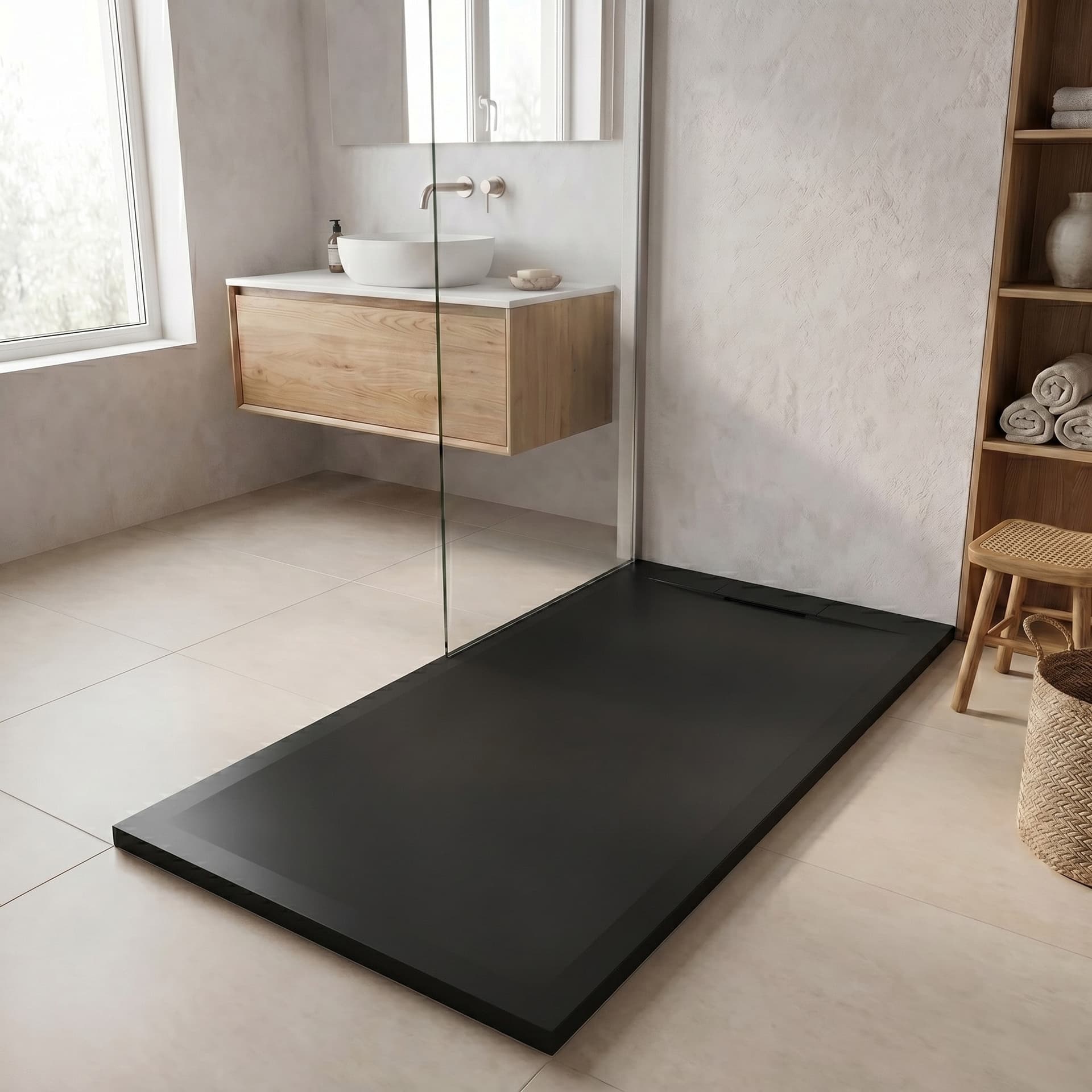 Piatto doccia in marmoresina NERO effetto pietra cemento ZEN - 3
