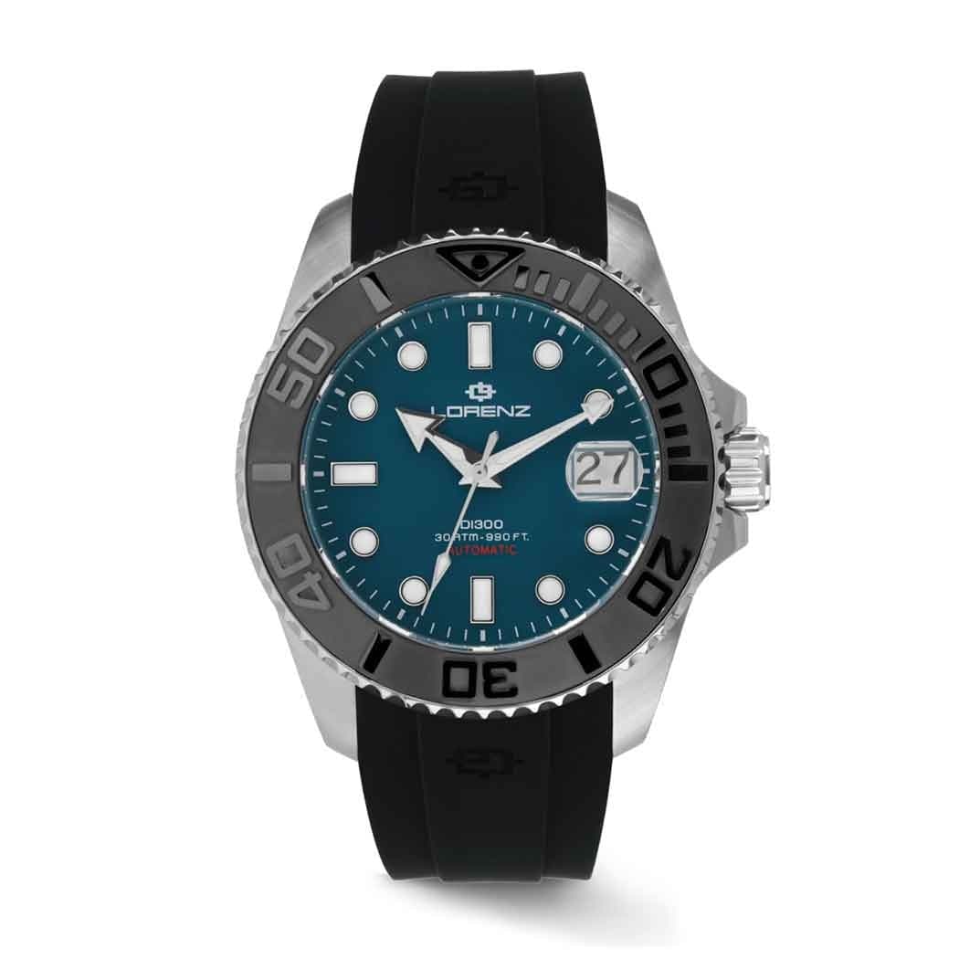 Lorenz DI300 Automatico Petrolio Cinturino Gomma 300 Metri (030258EE)