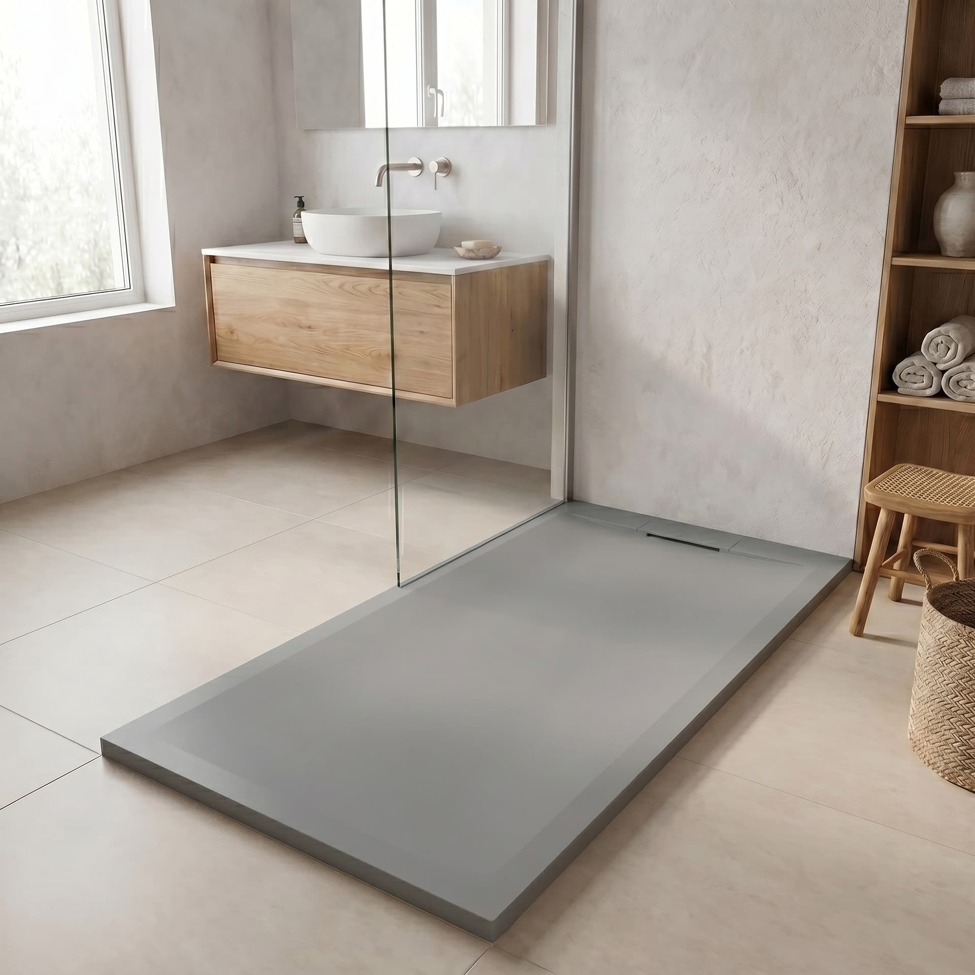 Piatto doccia in marmoresina Grigio Chiaro effetto pietra cemento ZEN - 2