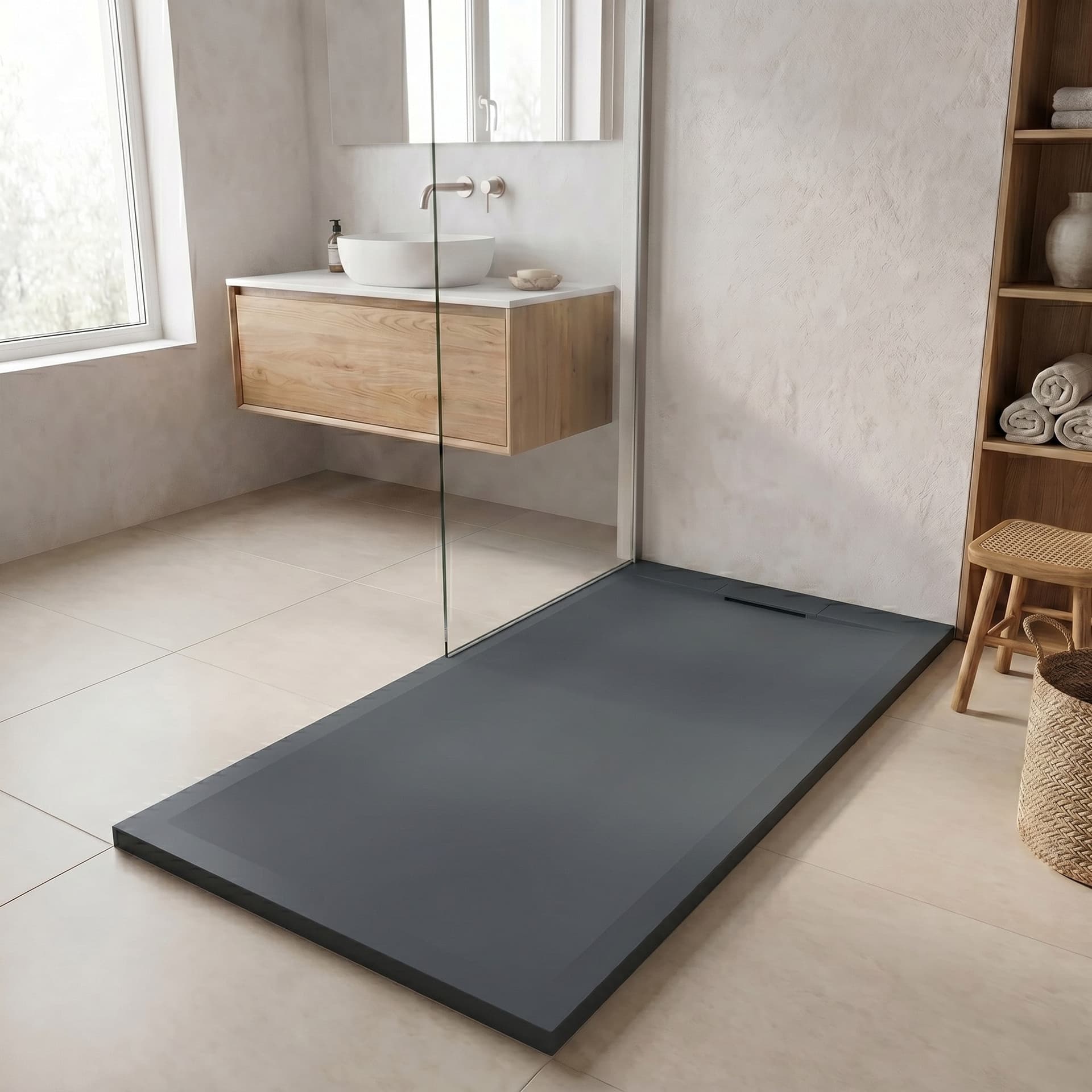 Piatto doccia in marmoresina Grigio Scuro effetto pietra cemento ZEN - 2