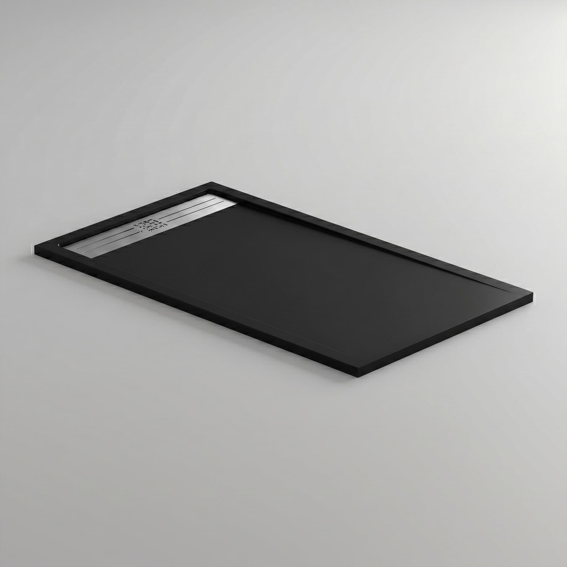 Piatto Doccia NEXUS 3cm in Marmoresina Effetto Pietra Nero con Griglia Inox - 4
