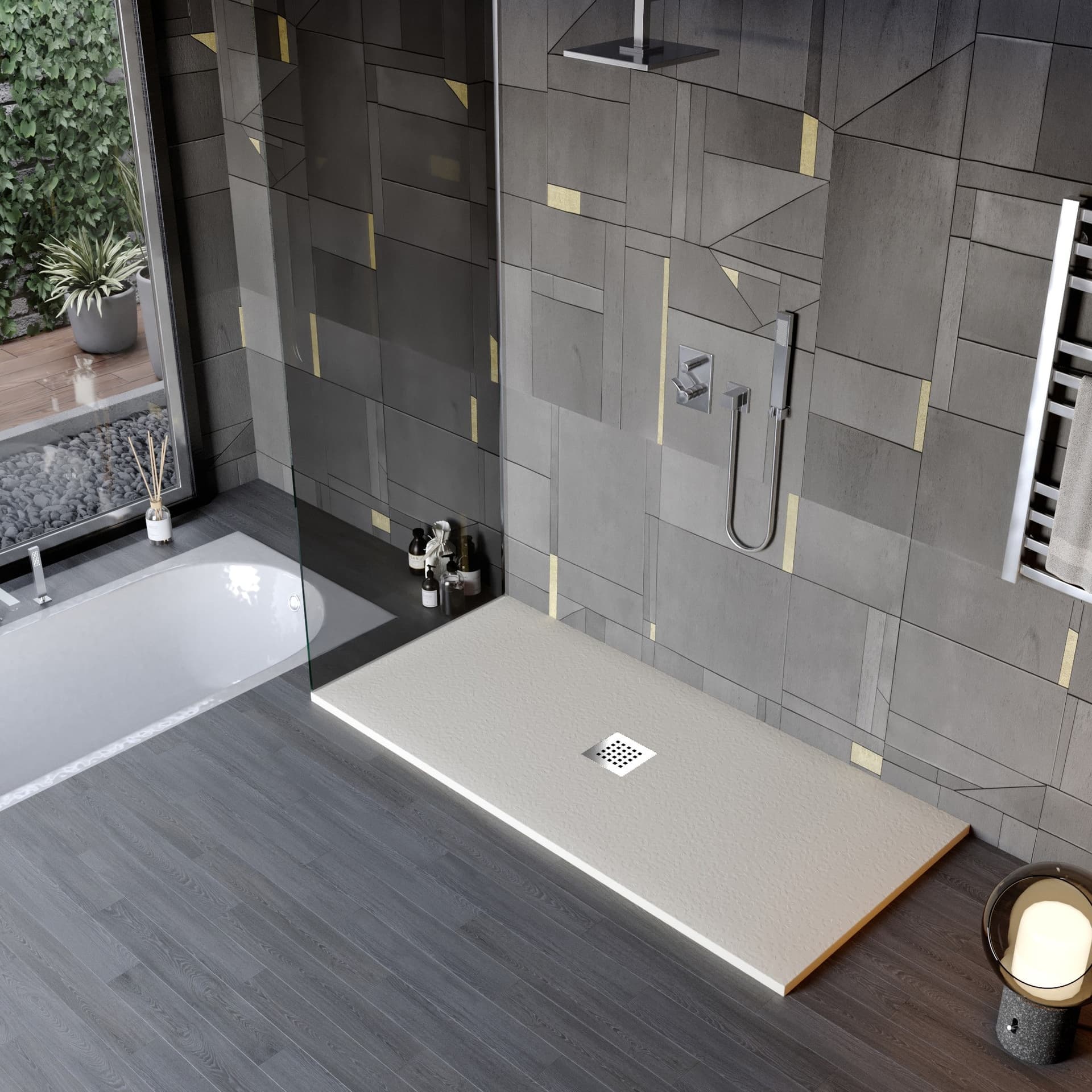 Piatto doccia in marmoresina con foro centrale Crema TEVERE - 10