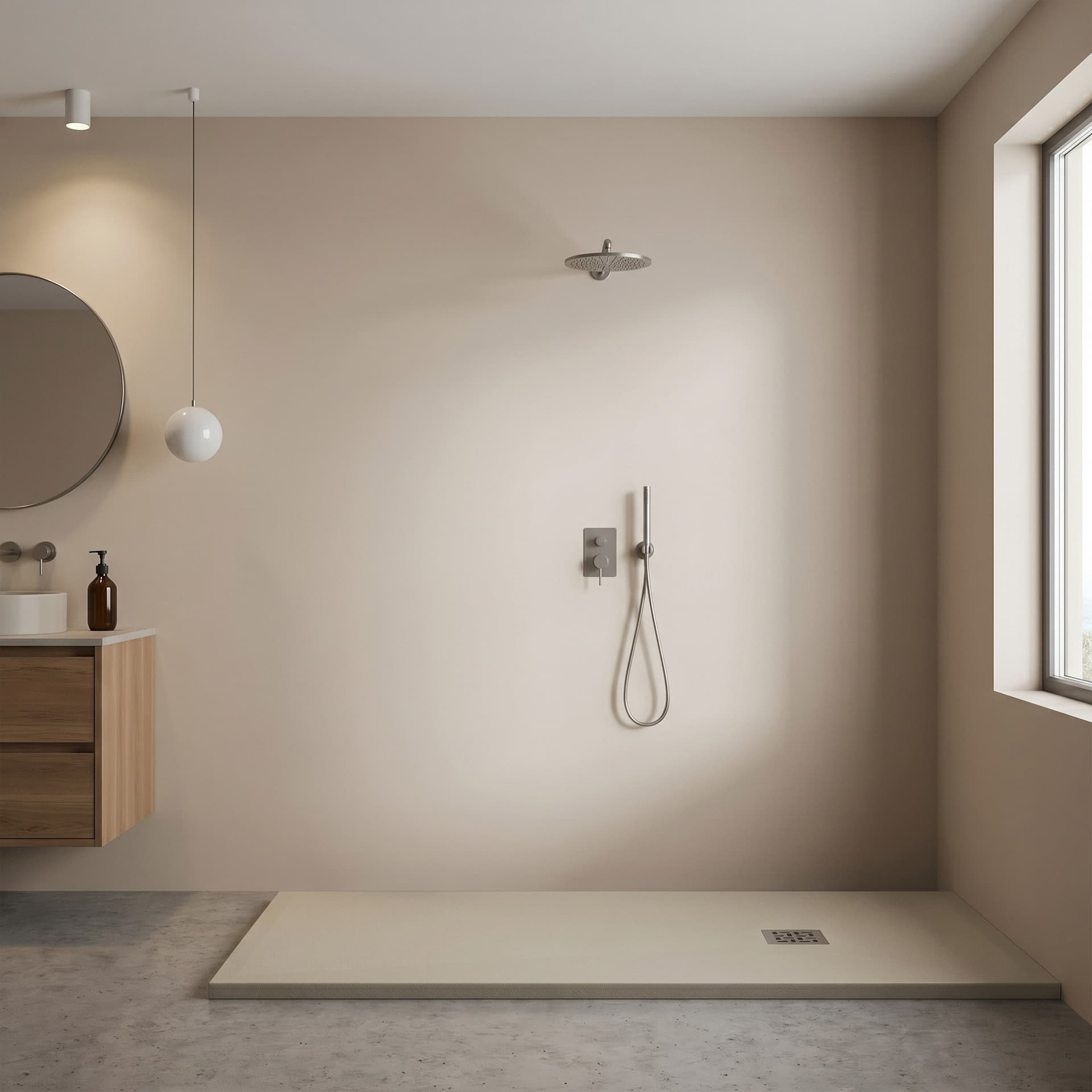 Piatto Doccia KRONOS 3cm in Marmoresina Effetto Pietra Crema - Griglia Inox - 5