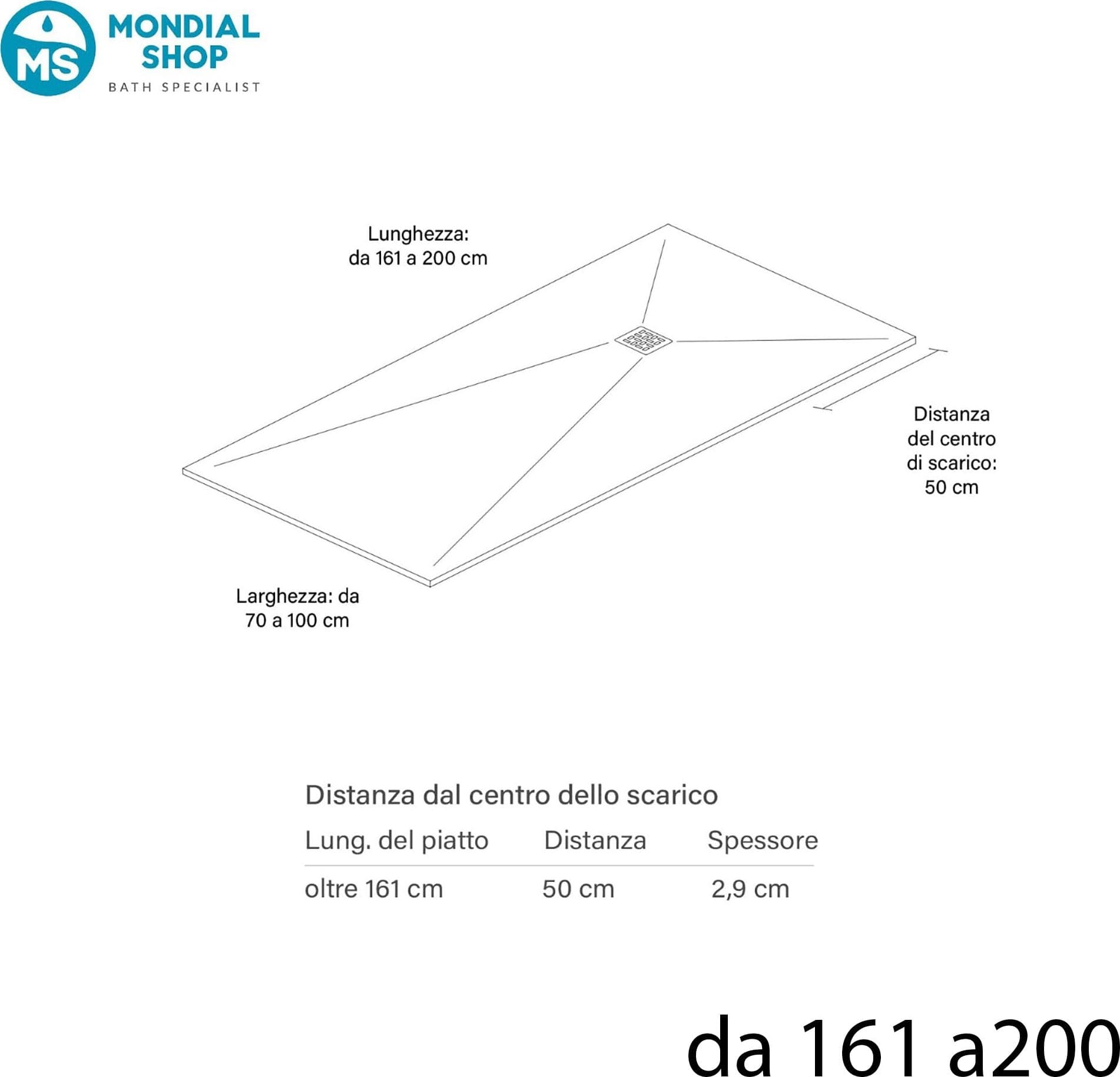 Piatto Doccia KRONOS PRO 3cm Marmoresina Bianco - Griglia Inox e Piletta - 8