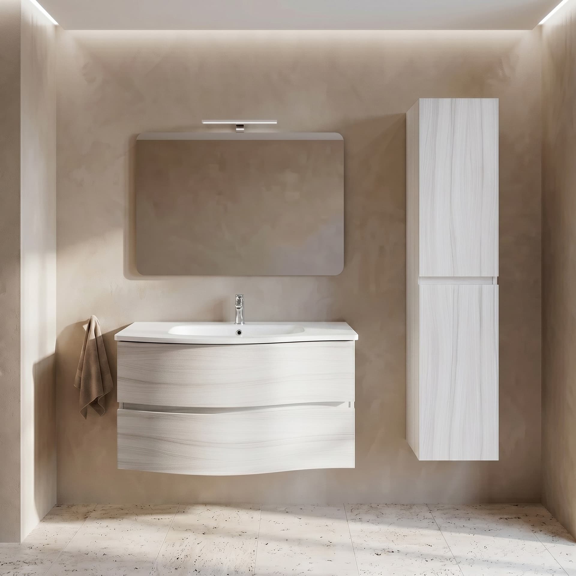 Mobile bagno sospeso bianco curvo 90cm ALBA CURVO - 2