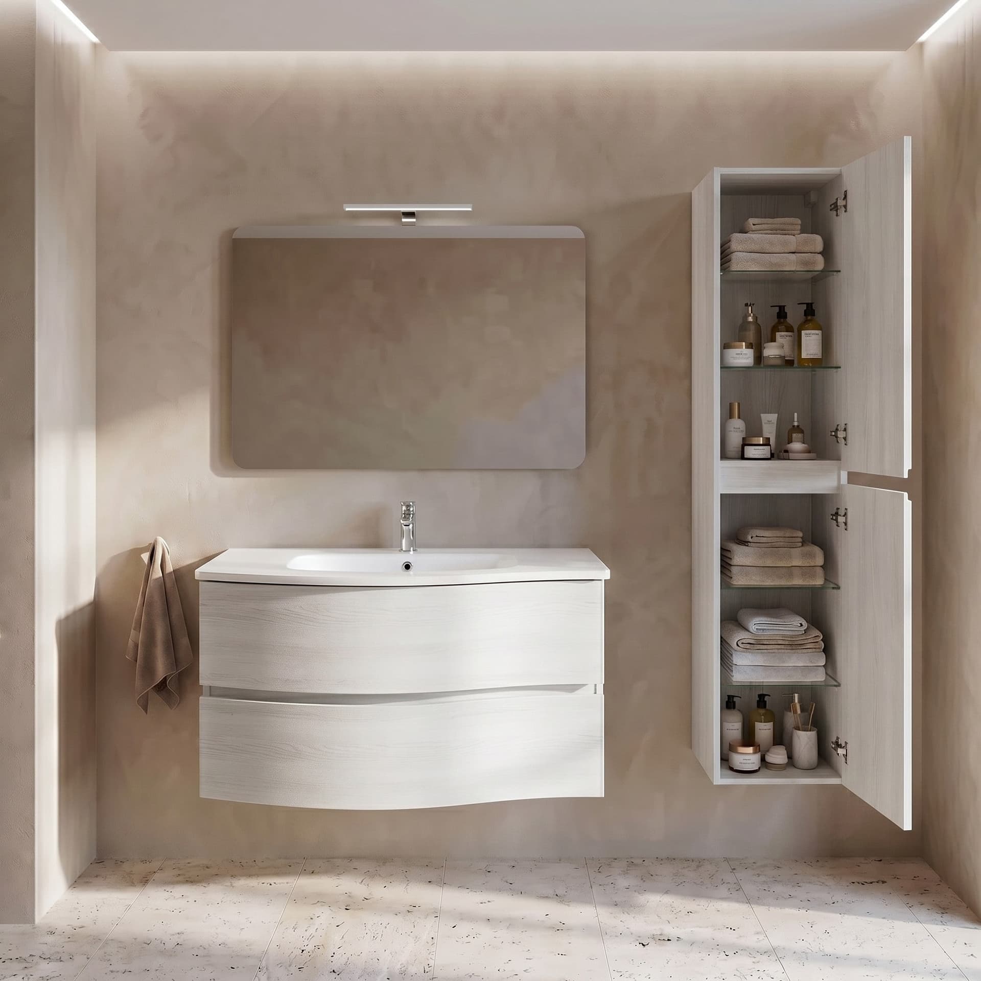 Mobile bagno sospeso bianco curvo 90cm ALBA CURVO - 3