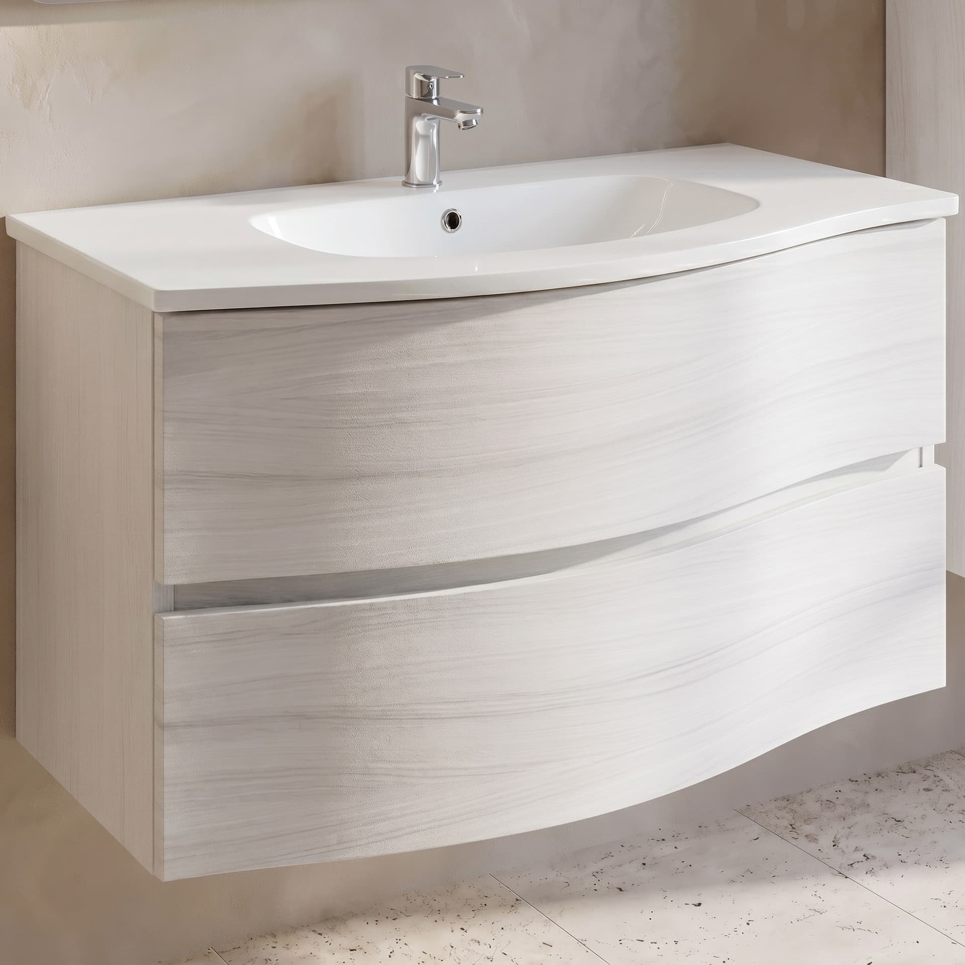 Mobile bagno sospeso bianco curvo 90cm ALBA CURVO - 4