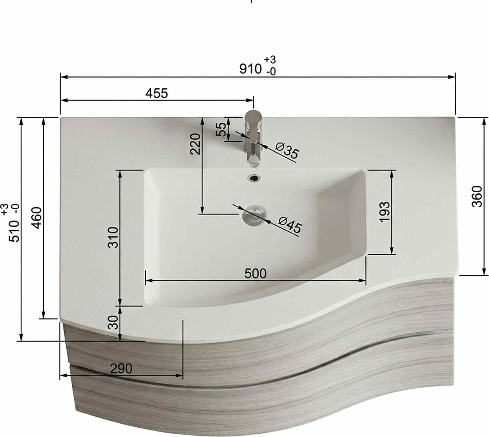 Mobile bagno sospeso bianco curvo 90cm ALBA CURVO - 5