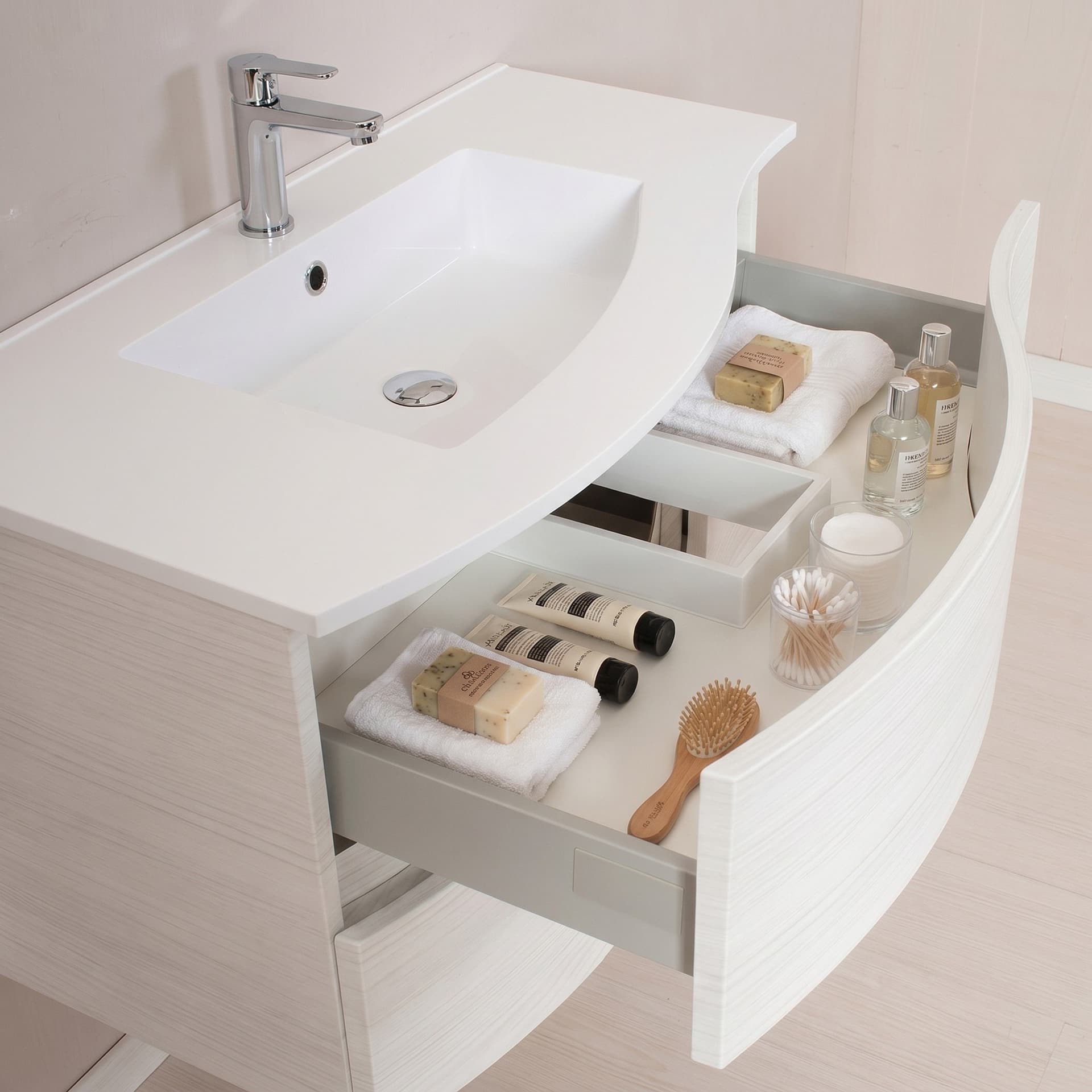 Mobile bagno sospeso bianco curvo 90cm ALBA CURVO - 6