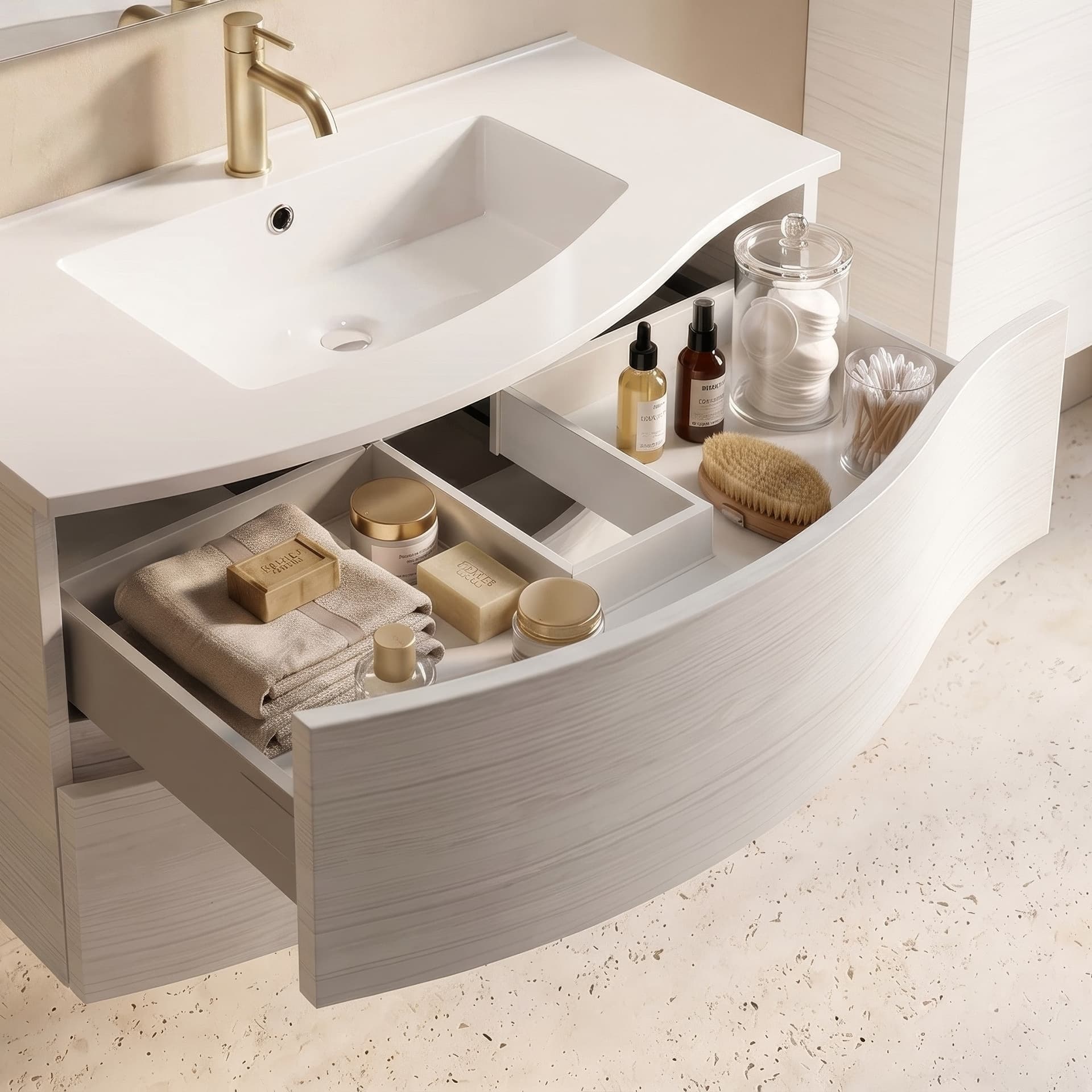 Mobile bagno sospeso bianco curvo 90cm ALBA CURVO - 7
