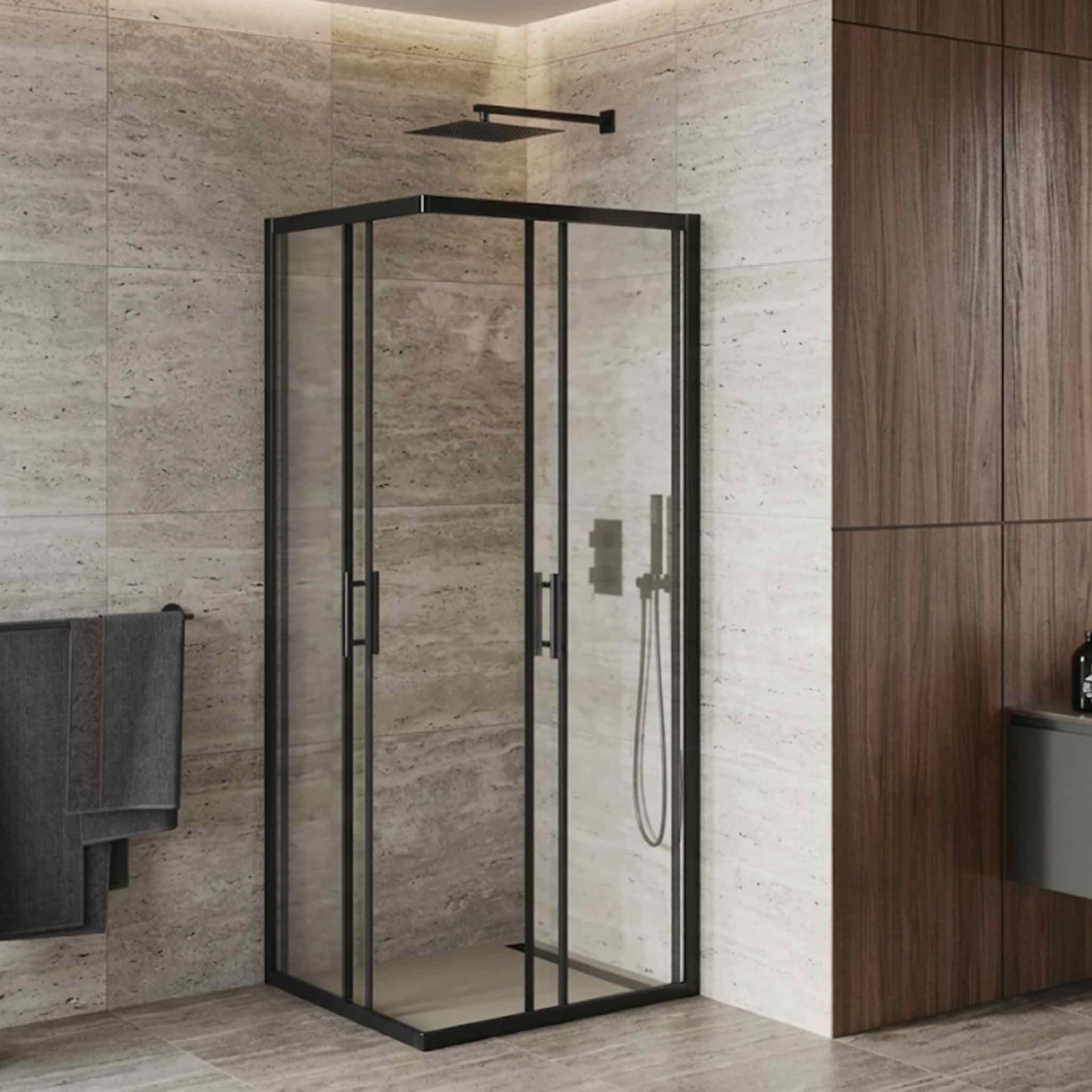 Box doccia nero 80x80 apertura scorrevole cristallo trasparente H190 6MM XEN - 2