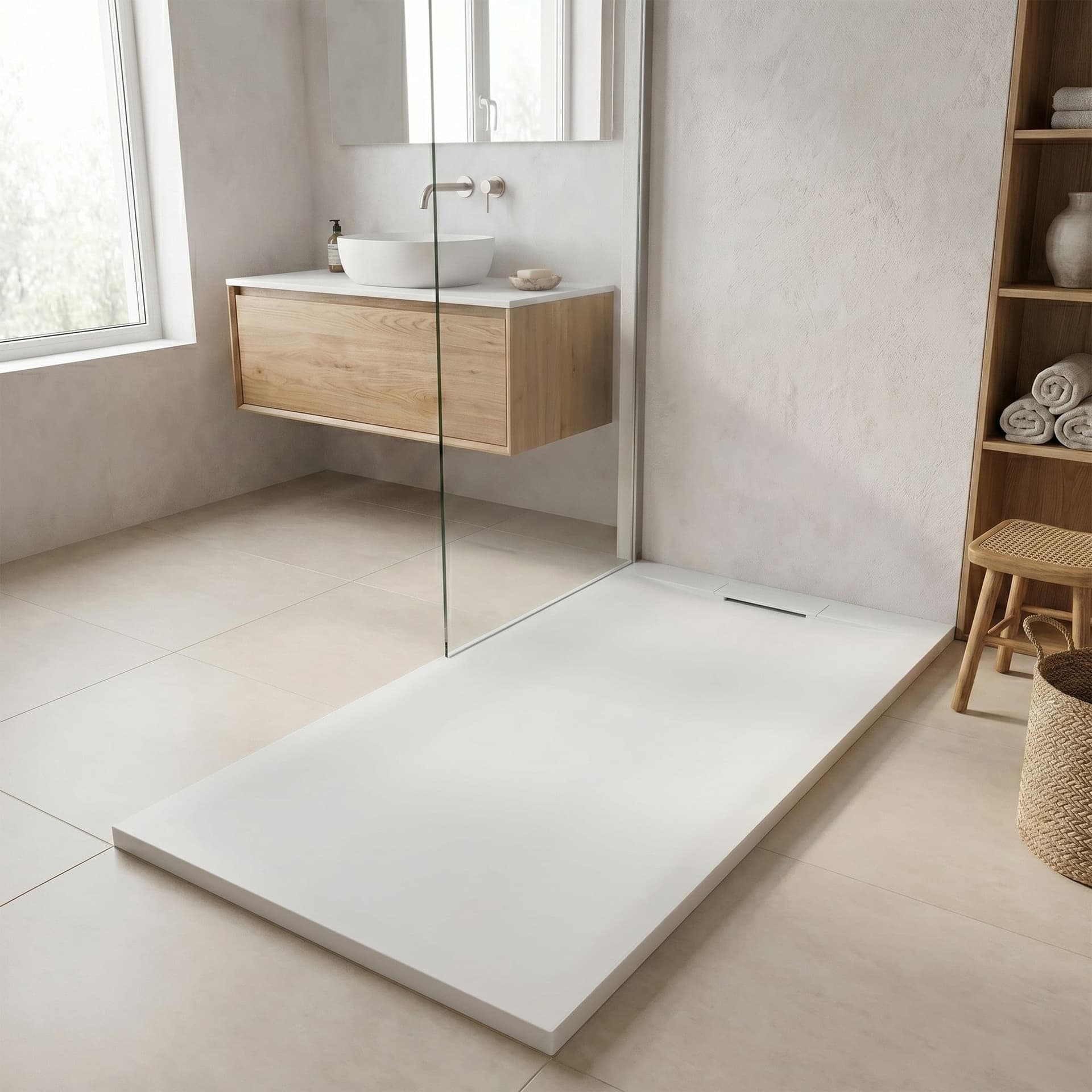 Piatto doccia in marmoresina Bianco effetto pietra cemento Zen - 2