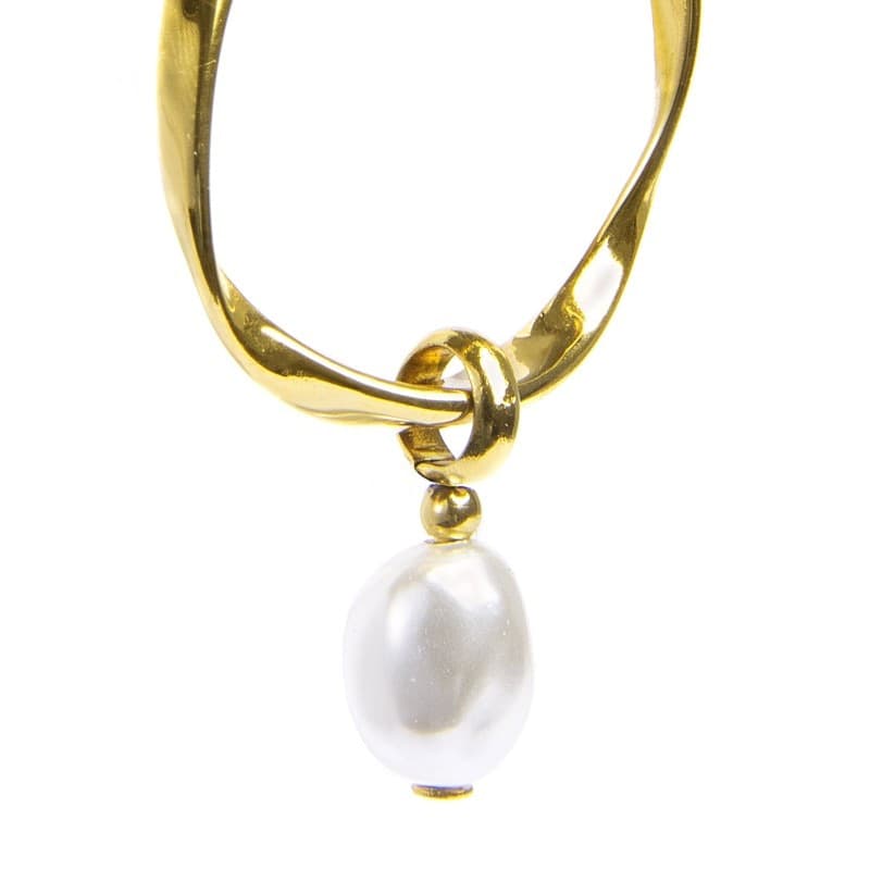 Marlù   Orecchino a cerchio con perla ovale pendente - 2