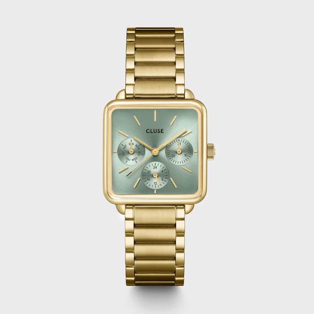 CLUSE -  Orologio multifunzione La Tétragone in acciaio, verde salvia, colore oro