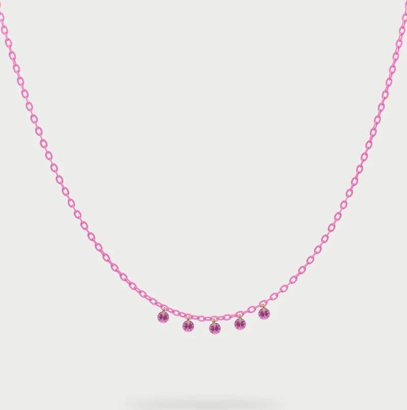 RUE DES MILLE - Collana Girocollo catena verniciata e 5 zirconi rosa