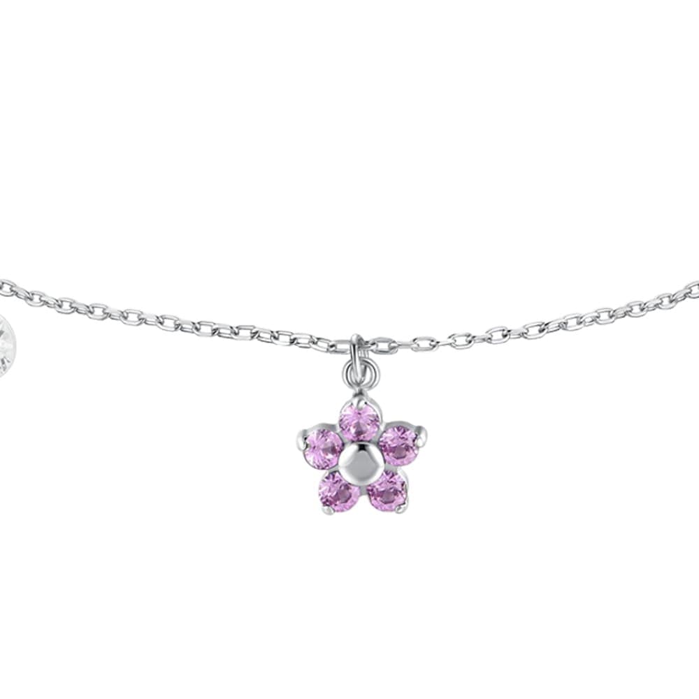 LUCA BARRA  - BRACCIALE DONNA IN ACCIAIO CON PENDENTE FIORE E PETALI ZIRCONE ROSA - 2