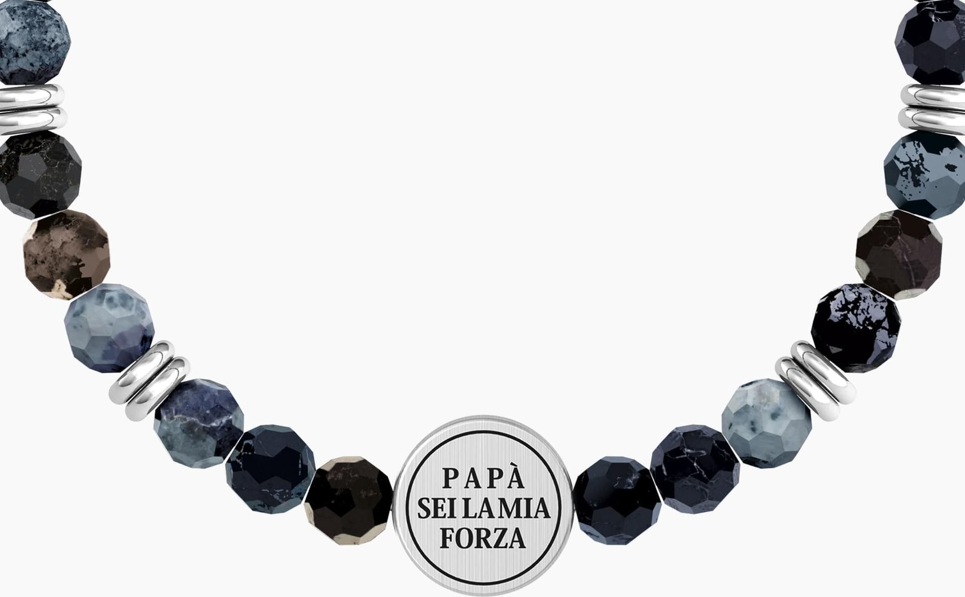 KIDULT   -  Bracciale elastico per il papà con agata blu e ancora  ANCORA | PAPÀ SEI LA MIA FORZA - 3